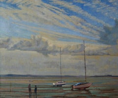 Moored Sailing Boats - Mid 20th Century Impressionist Oil by William Henry Innes