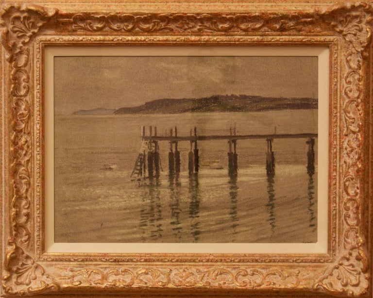 Pier - Mid 20th Century Impressionist Oil Pastel on Paper by William Henry Innes For Sale 1