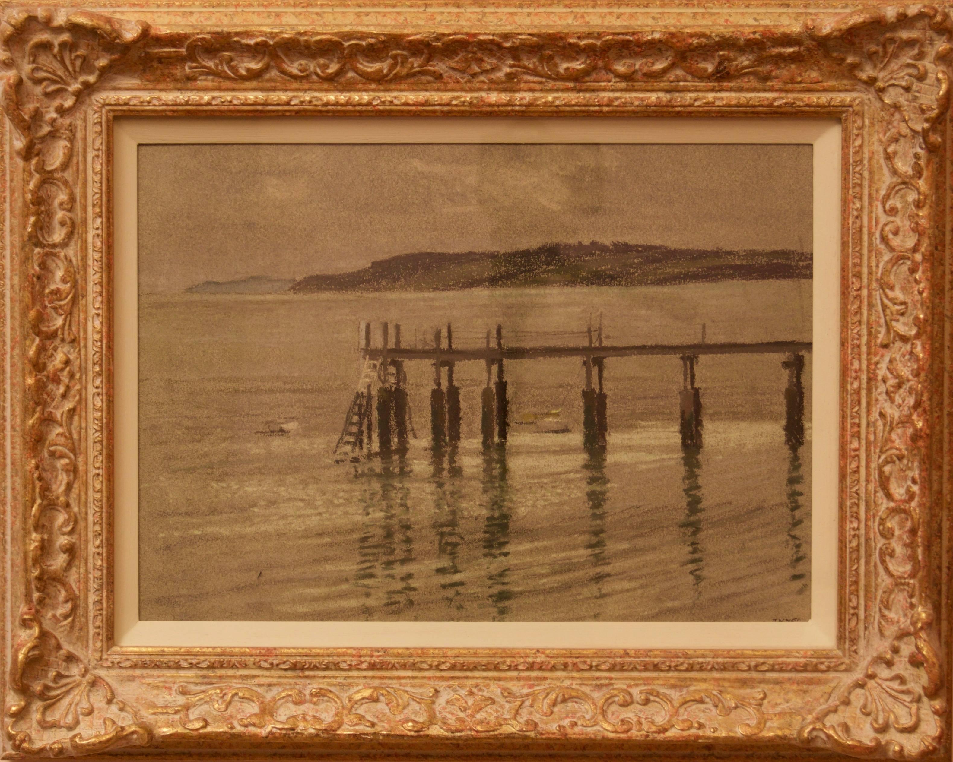 Pier - Pastello a olio su carta impressionista della metà del XX secolo di William Henry Innes in vendita 1
