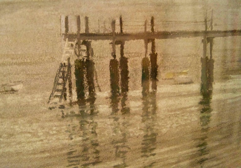 Pier - Mid 20th Century Impressionist Oil Pastel on Paper by William Henry Innes For Sale 4