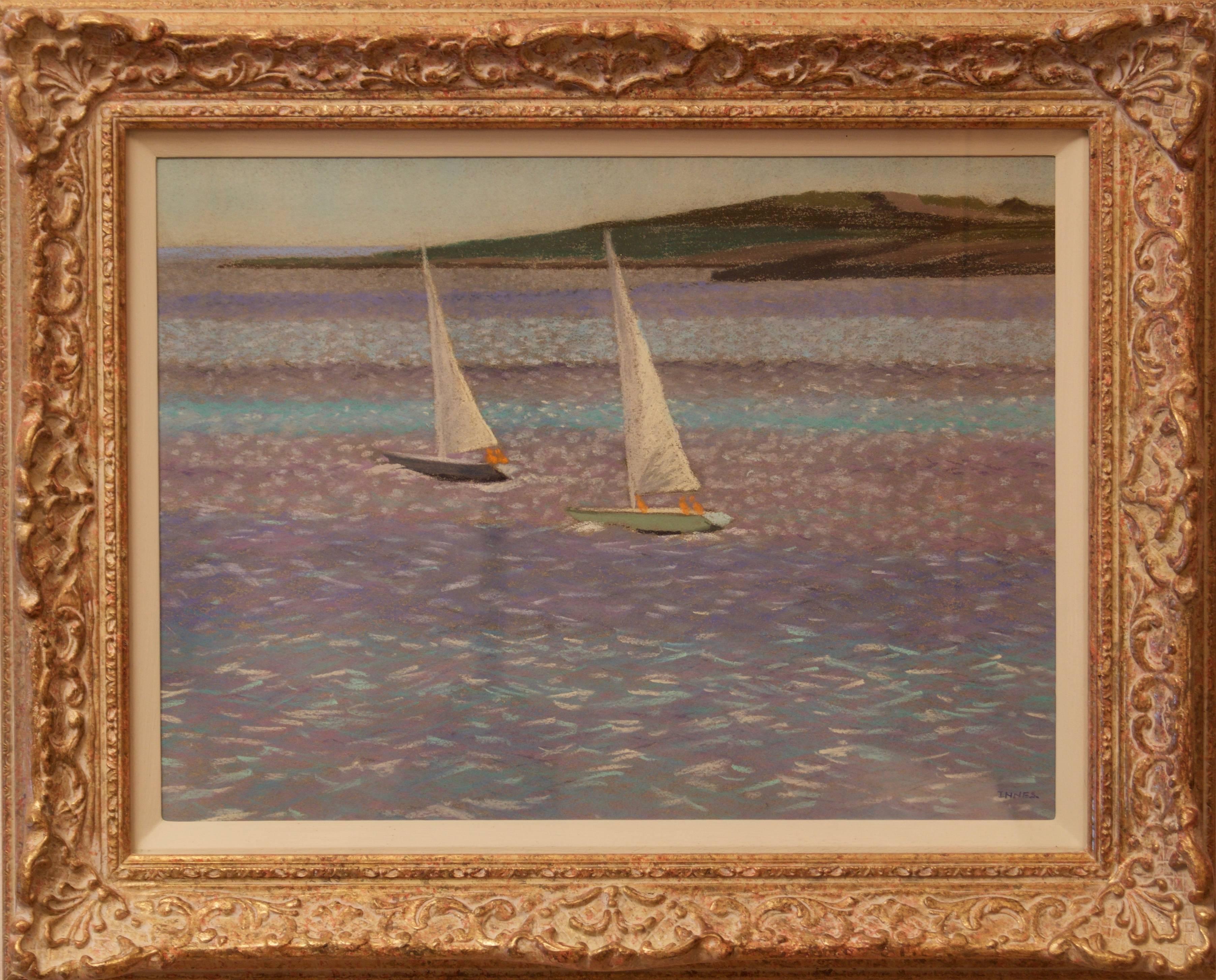 Sail Boats by the Shore - Mid 20th Century Pastel Landscape by William Innes - Painting by William Henry Innes