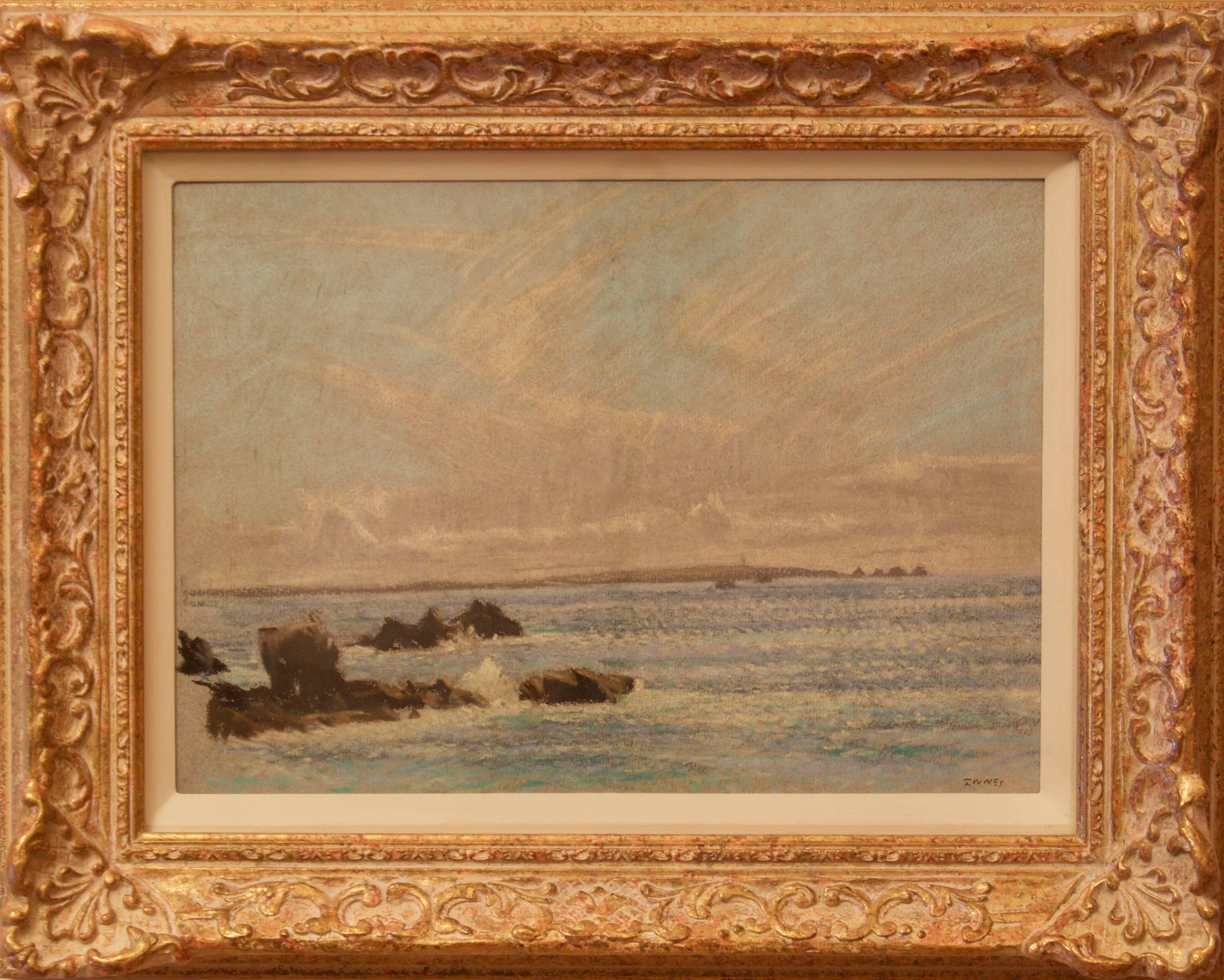 Paysage marin de St Ives - Pastel impressionniste du milieu du 20e siècle par William Henry Innes en vente 1