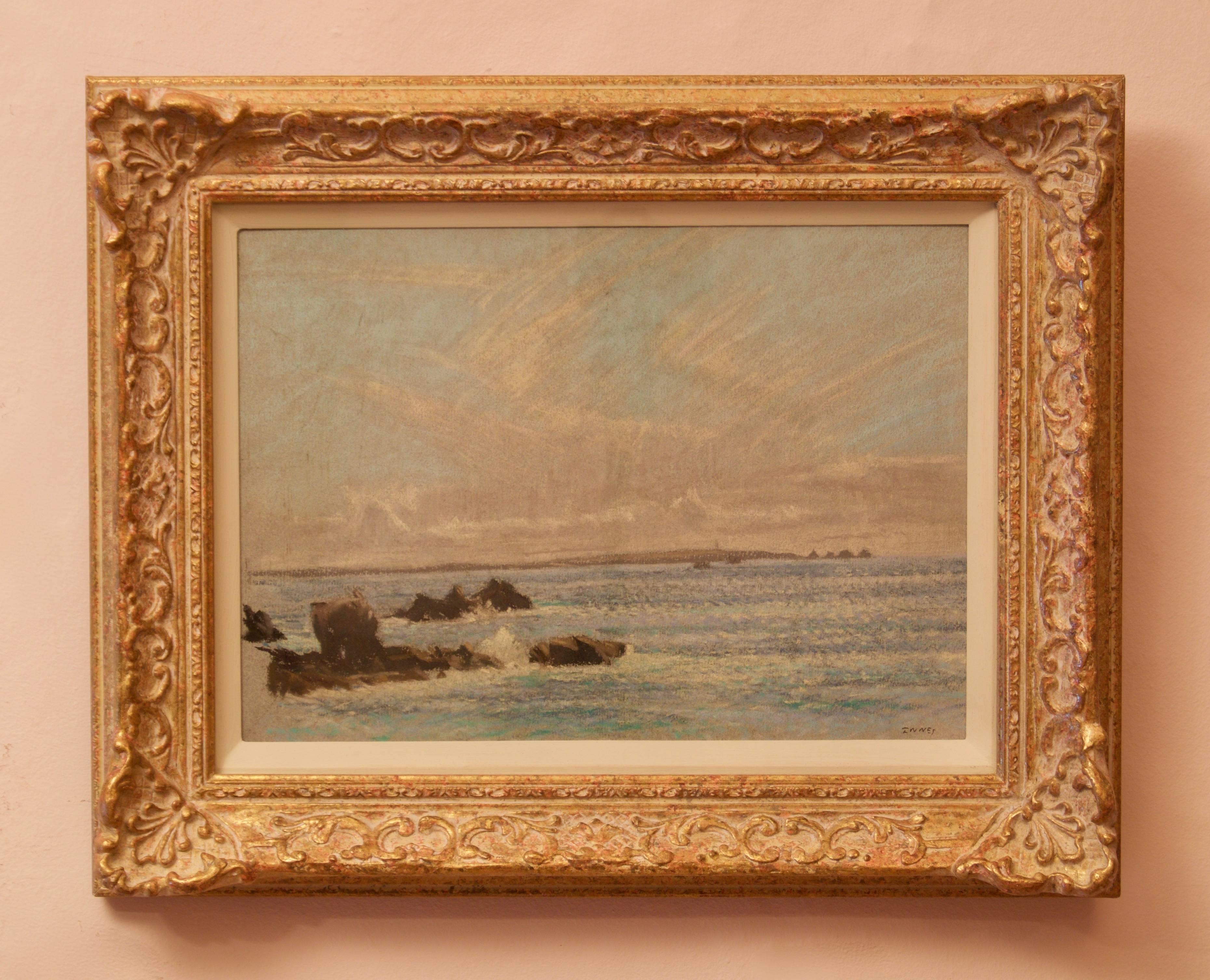 Paysage marin de St Ives - Pastel impressionniste du milieu du 20e siècle par William Henry Innes en vente 2