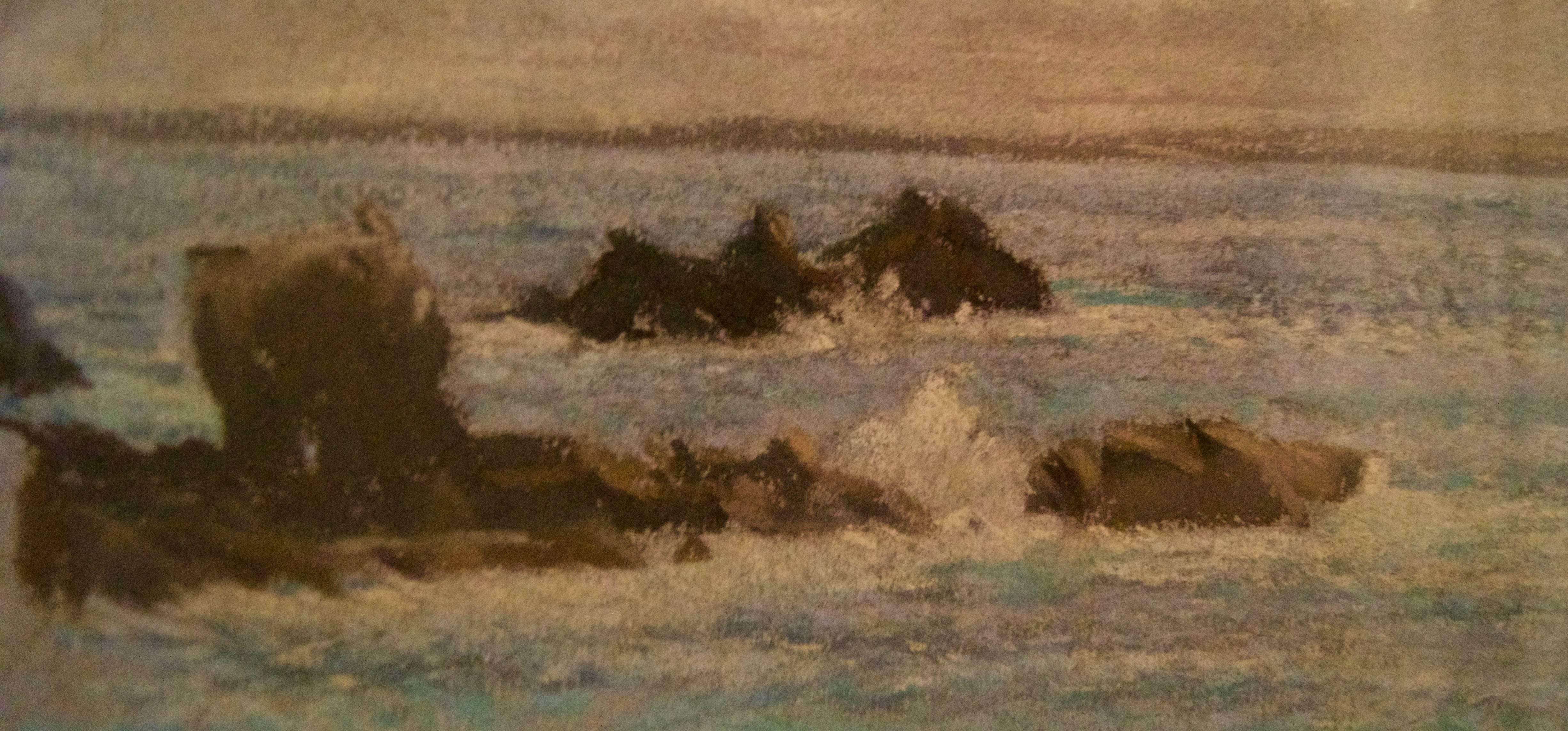 Seascape St Ives - Mid 20th Century Impressionist Pastel by William Henry Innes For Sale 2