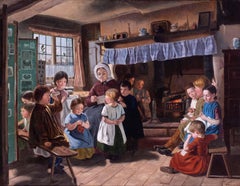 19th Century British oil painting of children learning by William Henry Knight
