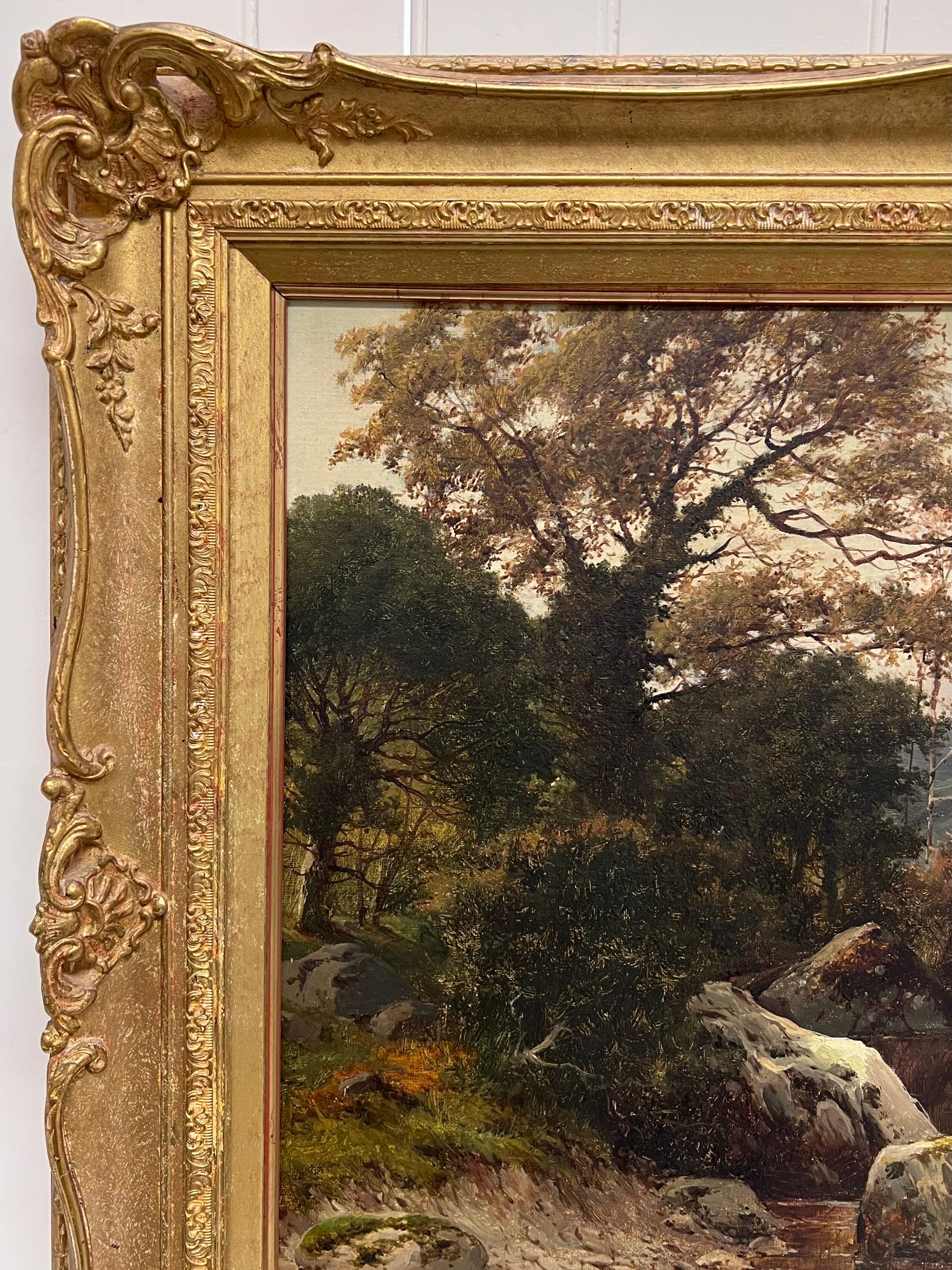 Fein 1890's British viktorianischen signiert Welsh Landschaft Ölgemälde Angler Fluss (Viktorianisch), Painting, von William Henry Mander 