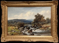 Fine 19th Century British Victorian Signed Oil Welsh River Valley Landscape 1898