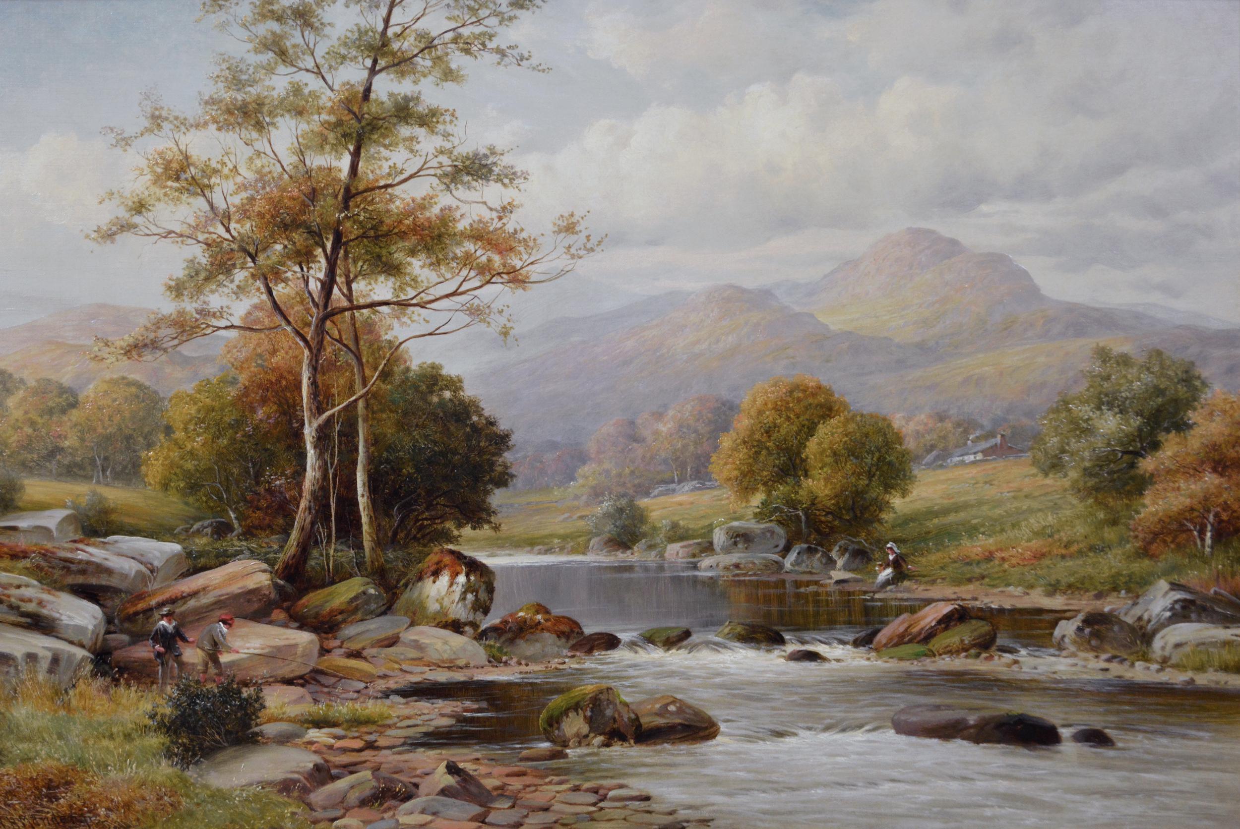19th Century river landscape oil painting - Painting by William Henry Mander