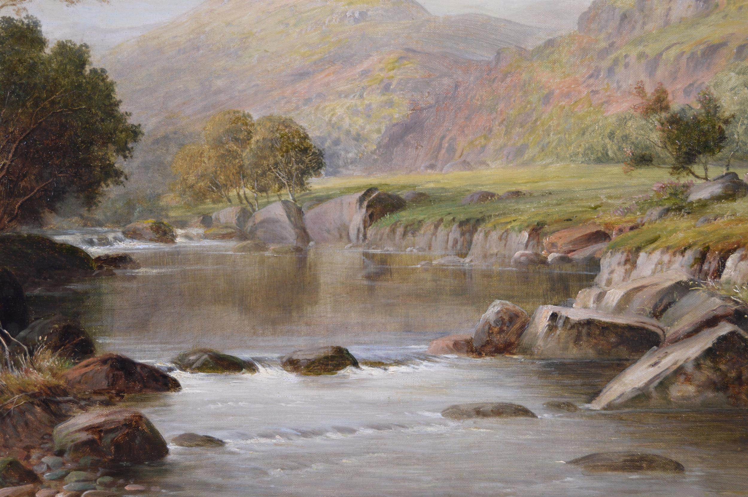 Peinture à l'huile de paysage gallois du 19e siècle représentant la rivière Mawddach - Marron Landscape Painting par William Henry Mander