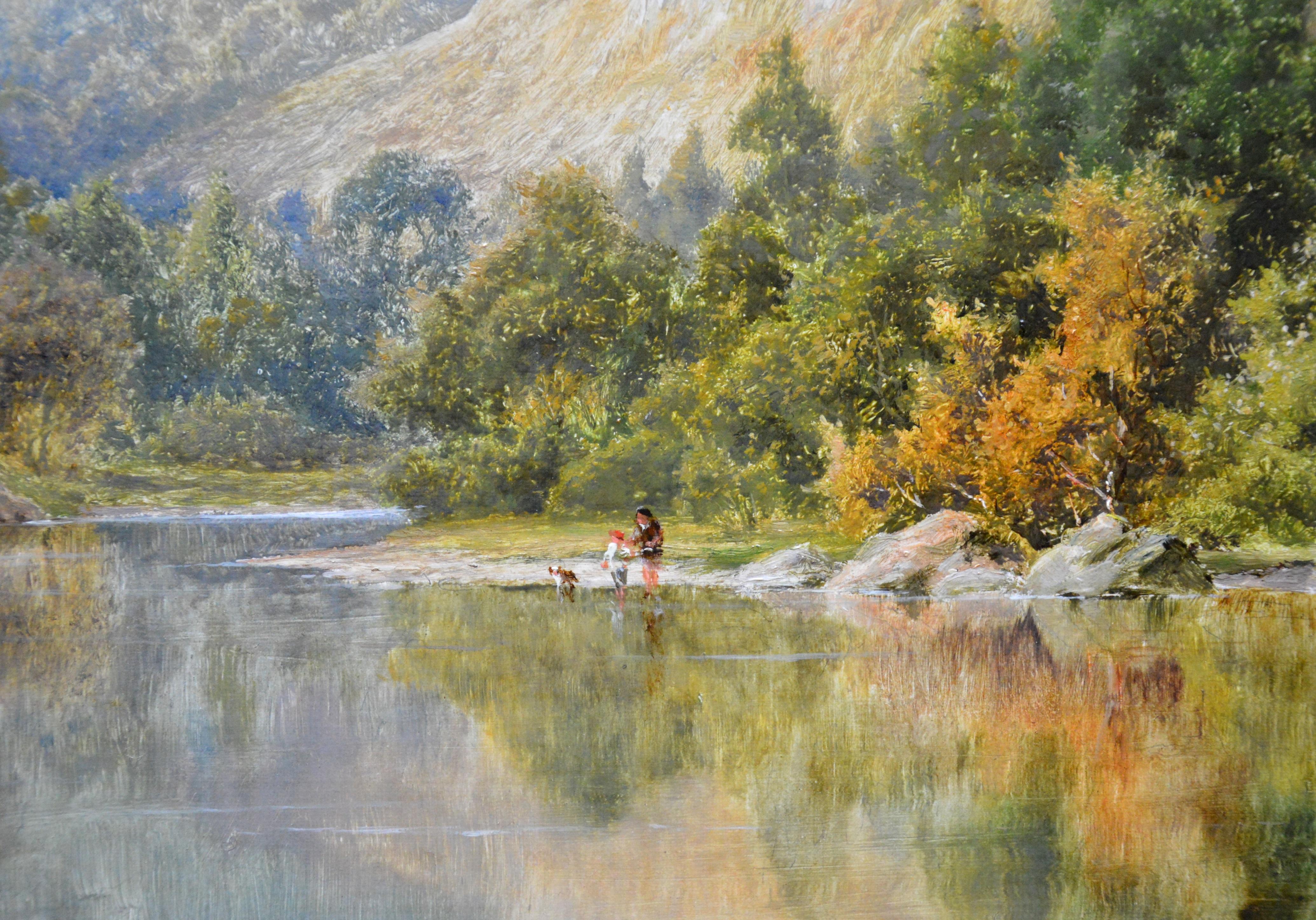 The Lledr Valley, North Wales - 19th Century River Landscape Oil Painting - Brown Landscape Painting by William Henry Mander