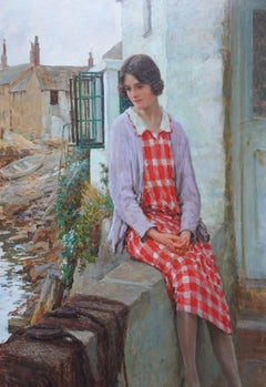 A Lass that Loved a Sailor - British Victorian exhib art portrait oil painting