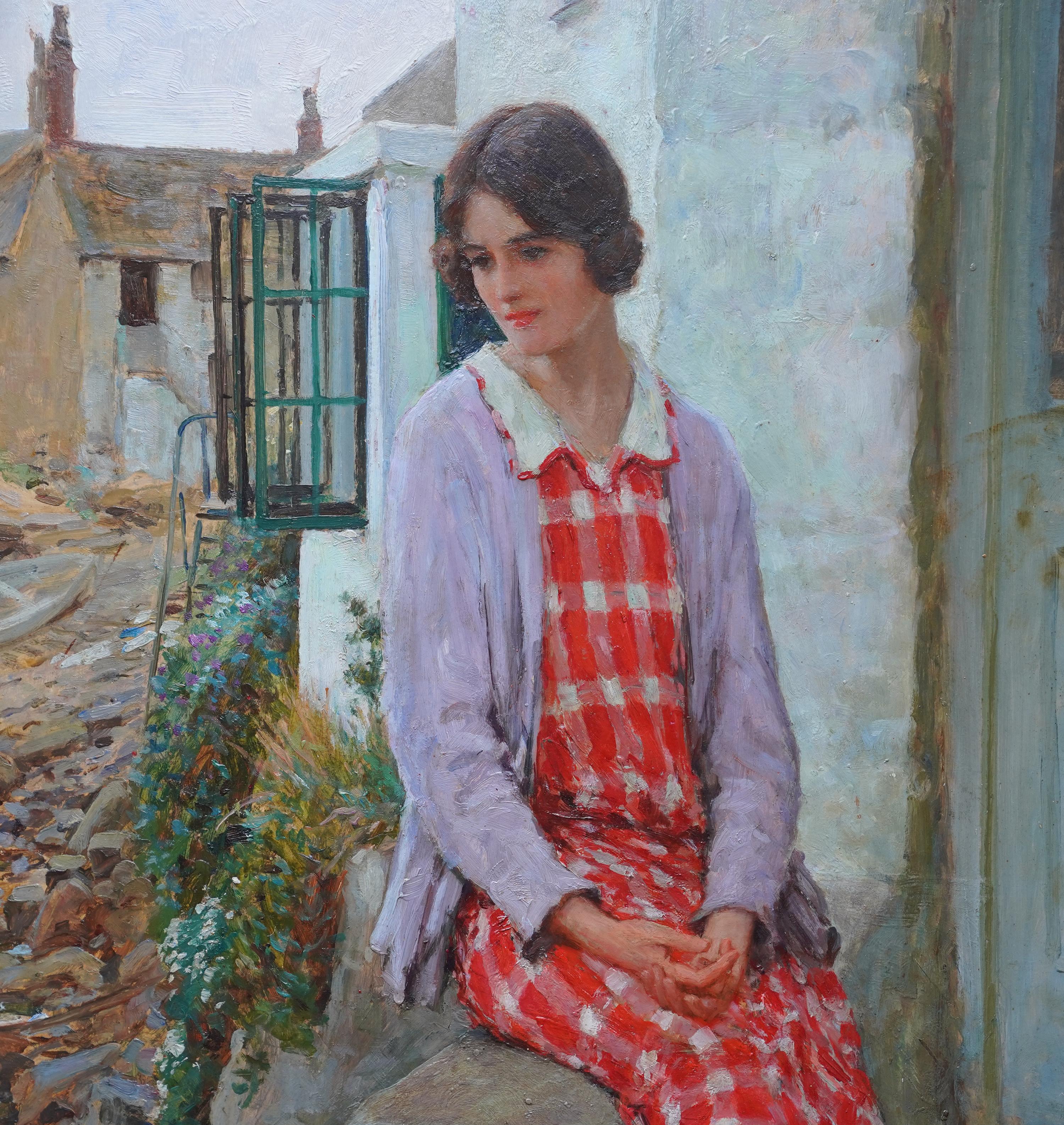 A Lass that Loved a Sailor - Portrait à l'huile de l'exposition d'art victorien britannique - Victorien Painting par William Henry Margetson