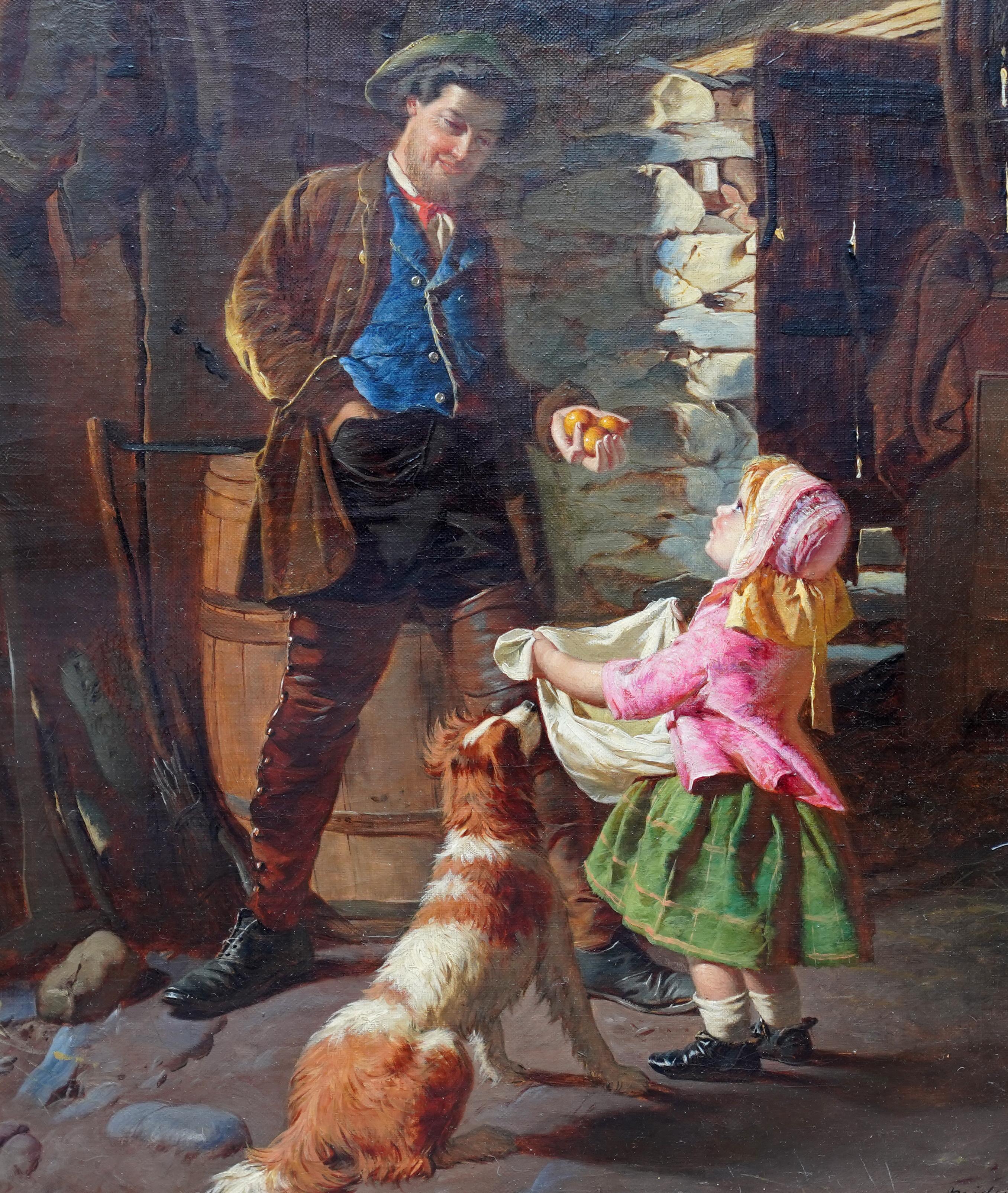 Portrait d'une fille de fermier et d'un chien - peinture à l'huile de genre britannique du 19e siècle - Victorien Painting par William Henry Midwood