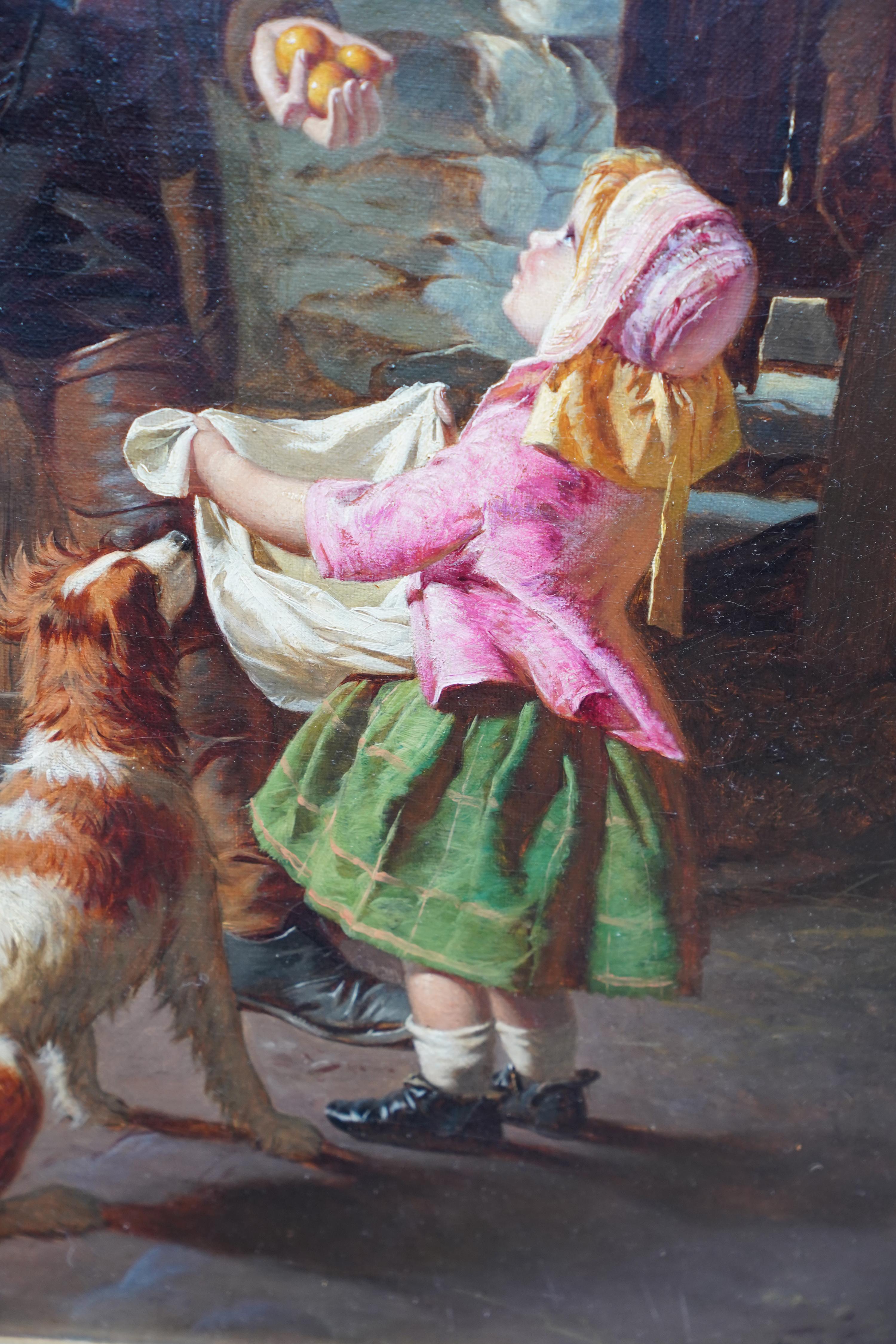 Portrait d'une fille de fermier et d'un chien - peinture à l'huile de genre britannique du 19e siècle en vente 1