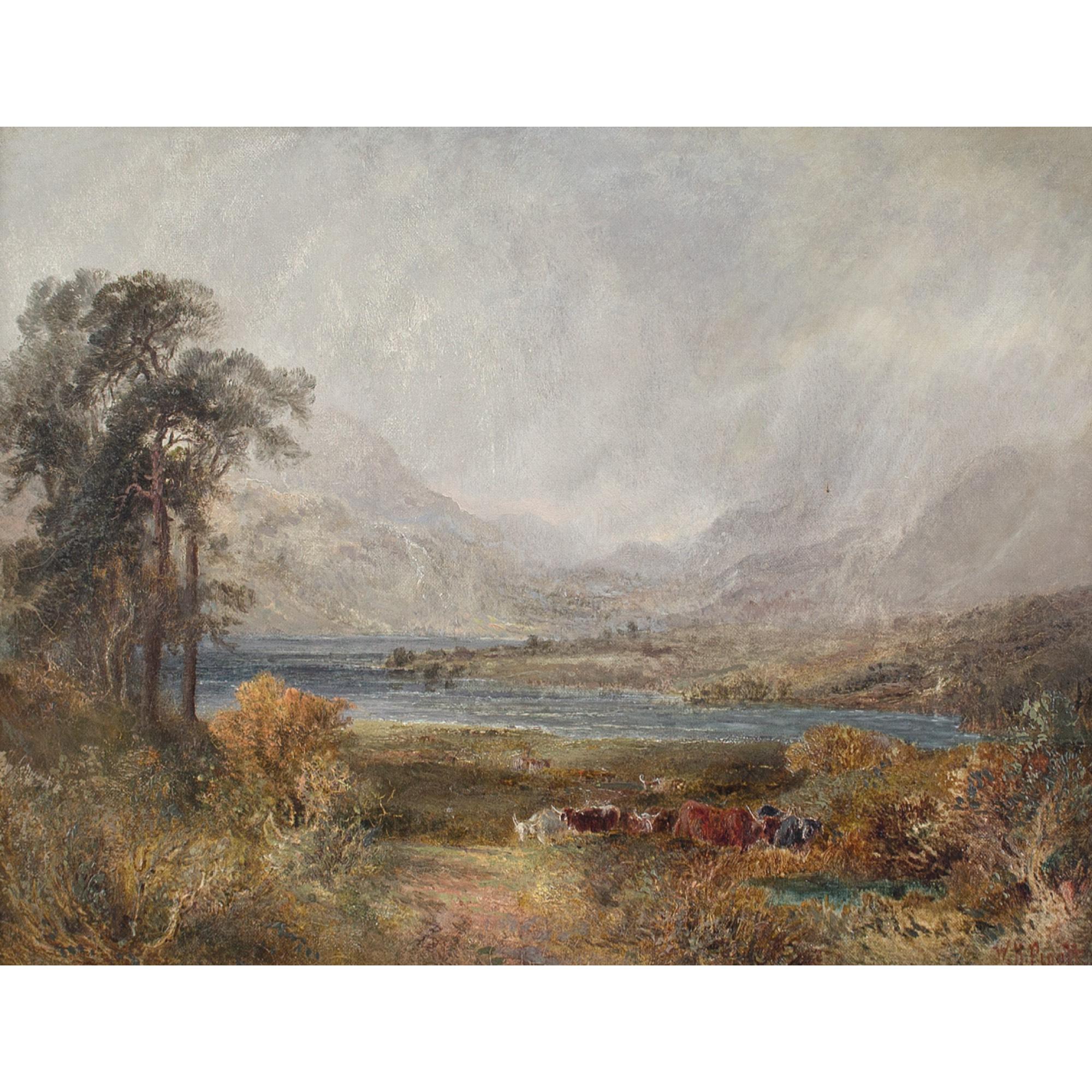 William Henry Pigott, Highland Cattle Beside A Loch, Oil Painting For Sale 1