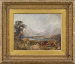 William Henry Pigott, Highland Cattle Beside A Loch, Oil Painting