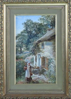Pareja de óleos originales, WILLIAM HENRY PIKE, "Webley Well Cottage, Noss, Devon".