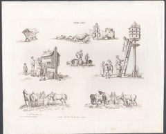 Farm Yards, early 19th century sepia soft ground etching, 1805
