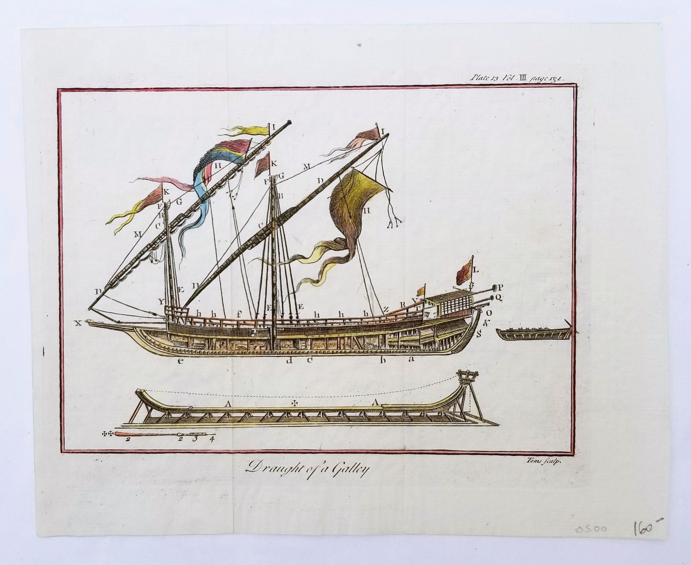 Draught of a Galley /// Old Masters Ship Boat Seascape Construction Diagram Art - Print by William Henry Toms