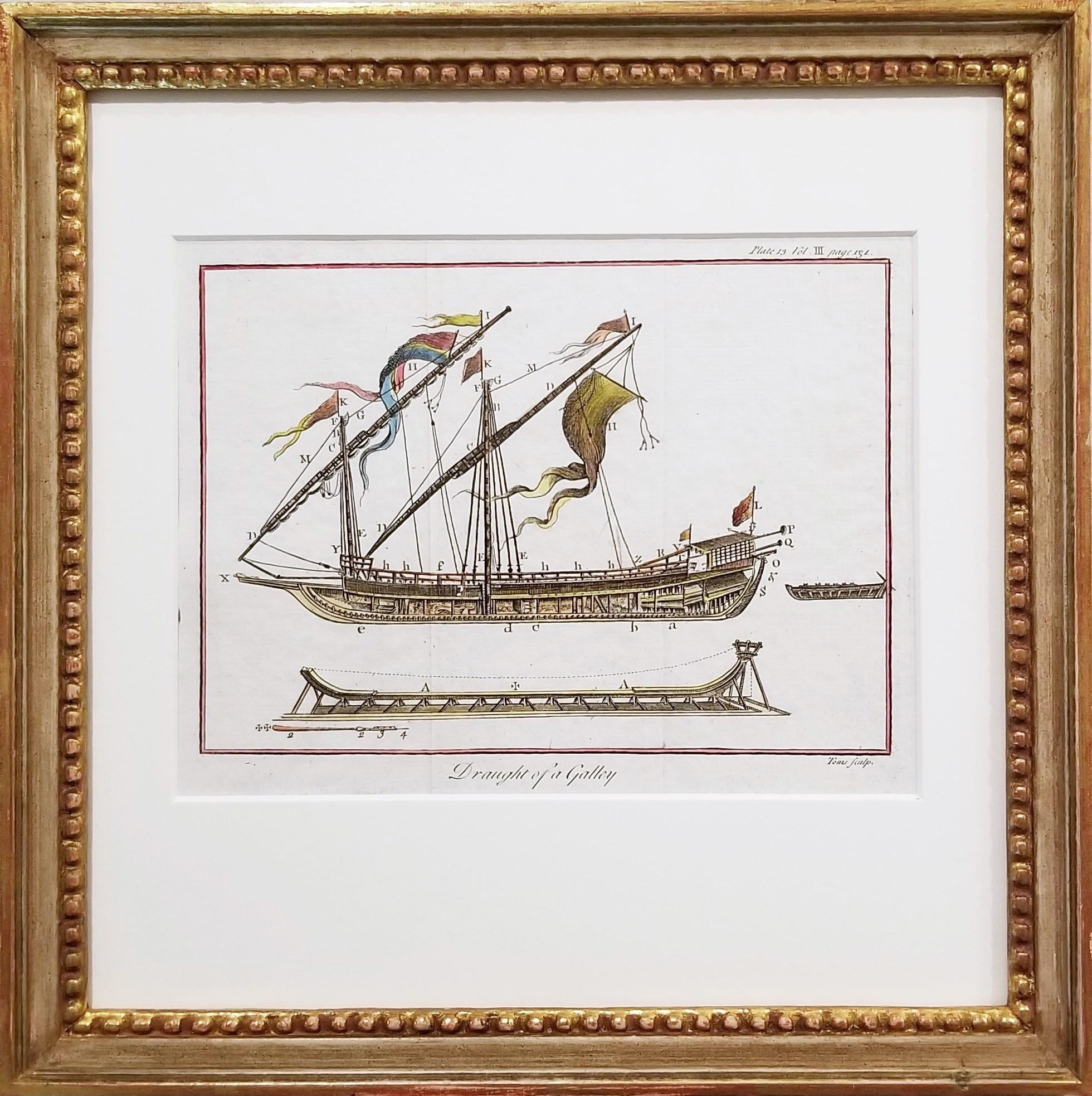 Zeichnung eines Gitters /// Altmeister Schiffsboot-Flug- und Meereslandschaft Konstruktion Diagramm-Kunst (Barock), Print, von William Henry Toms