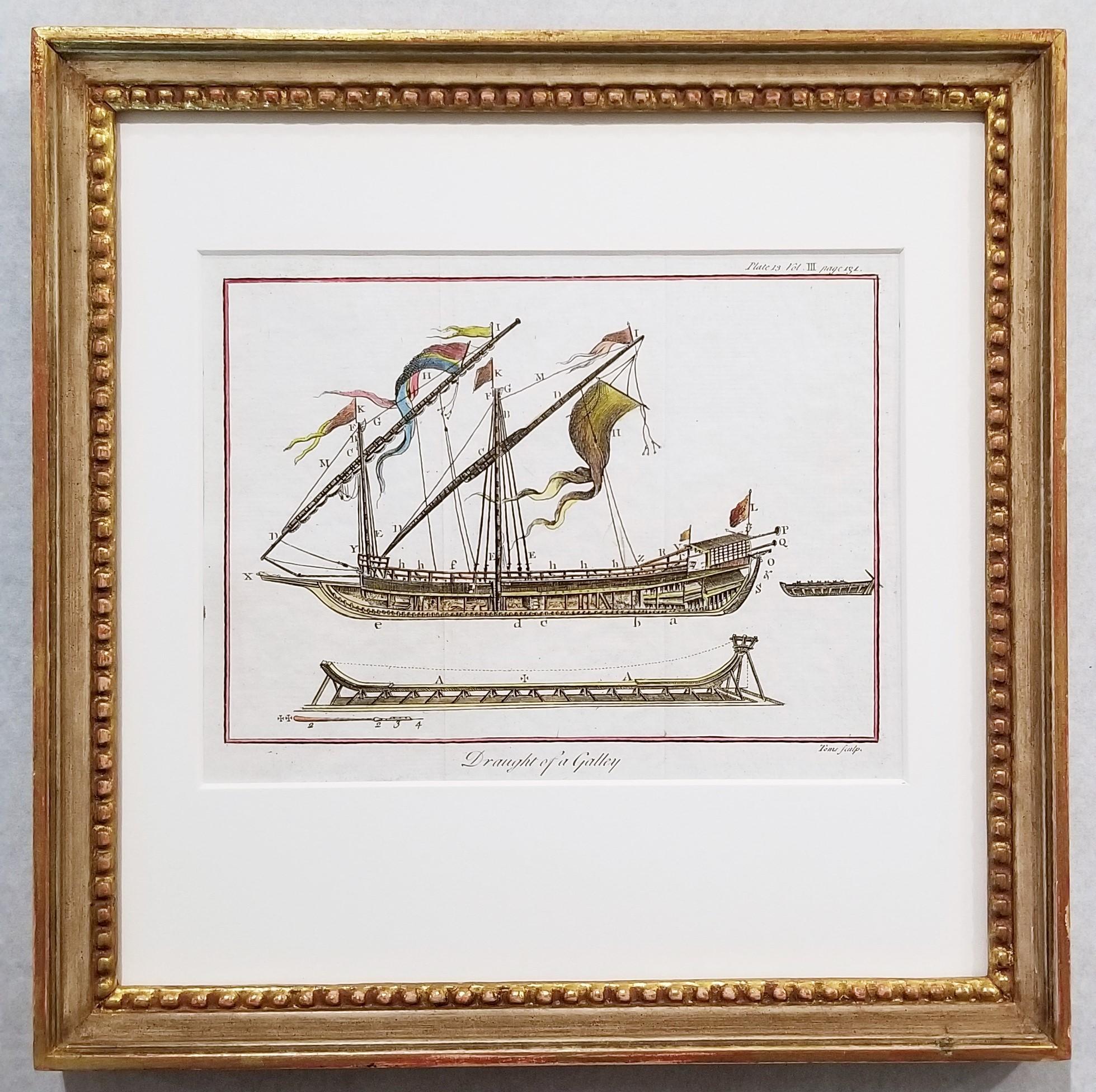 Dessin d'une cuisine /// Old Masters Ship Boat Seascape Construction Diagram Art - Gris Print par William Henry Toms