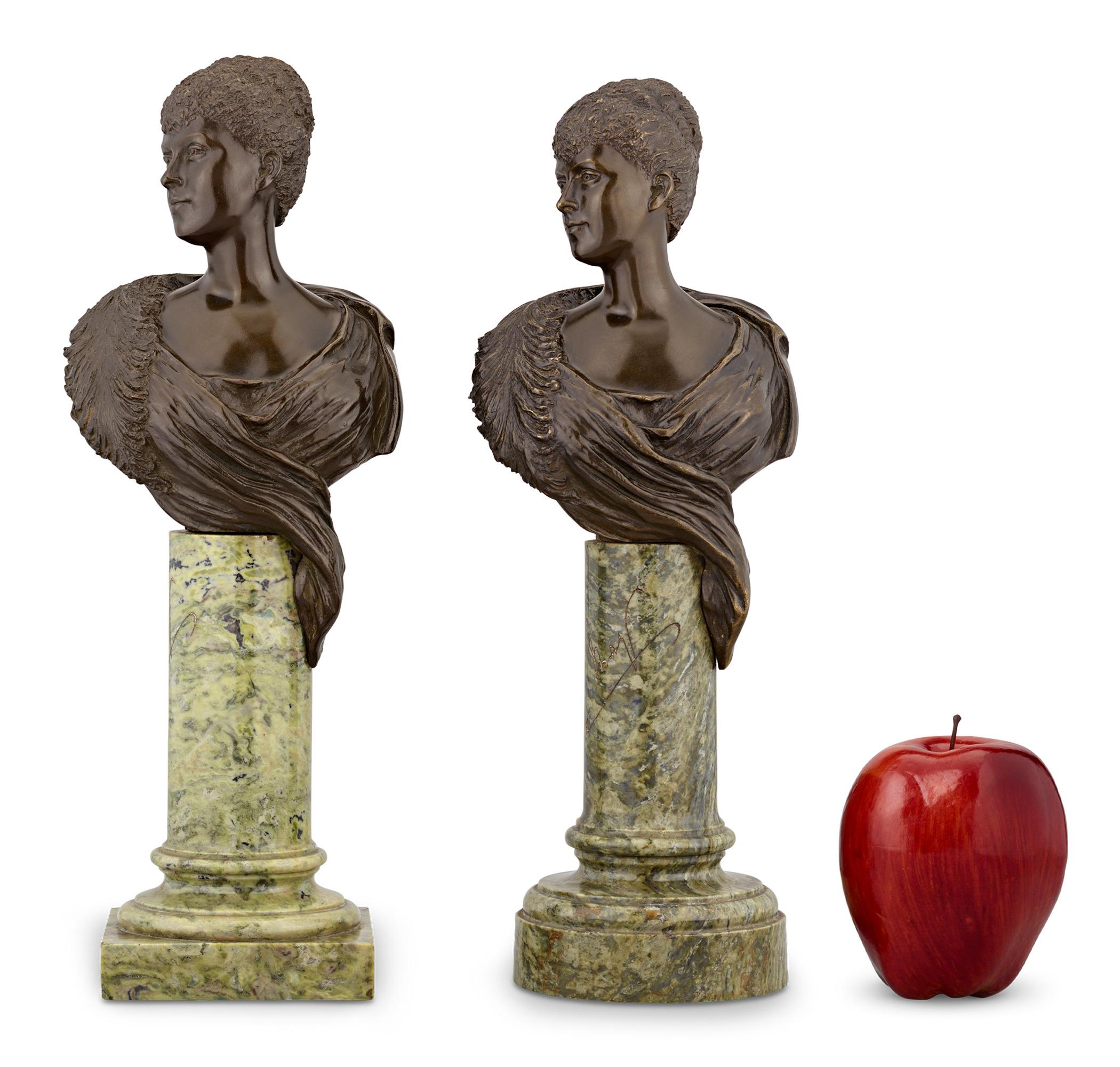 Pair of Bronze Busts of Queen Mary by William Henry Tyler For Sale 1