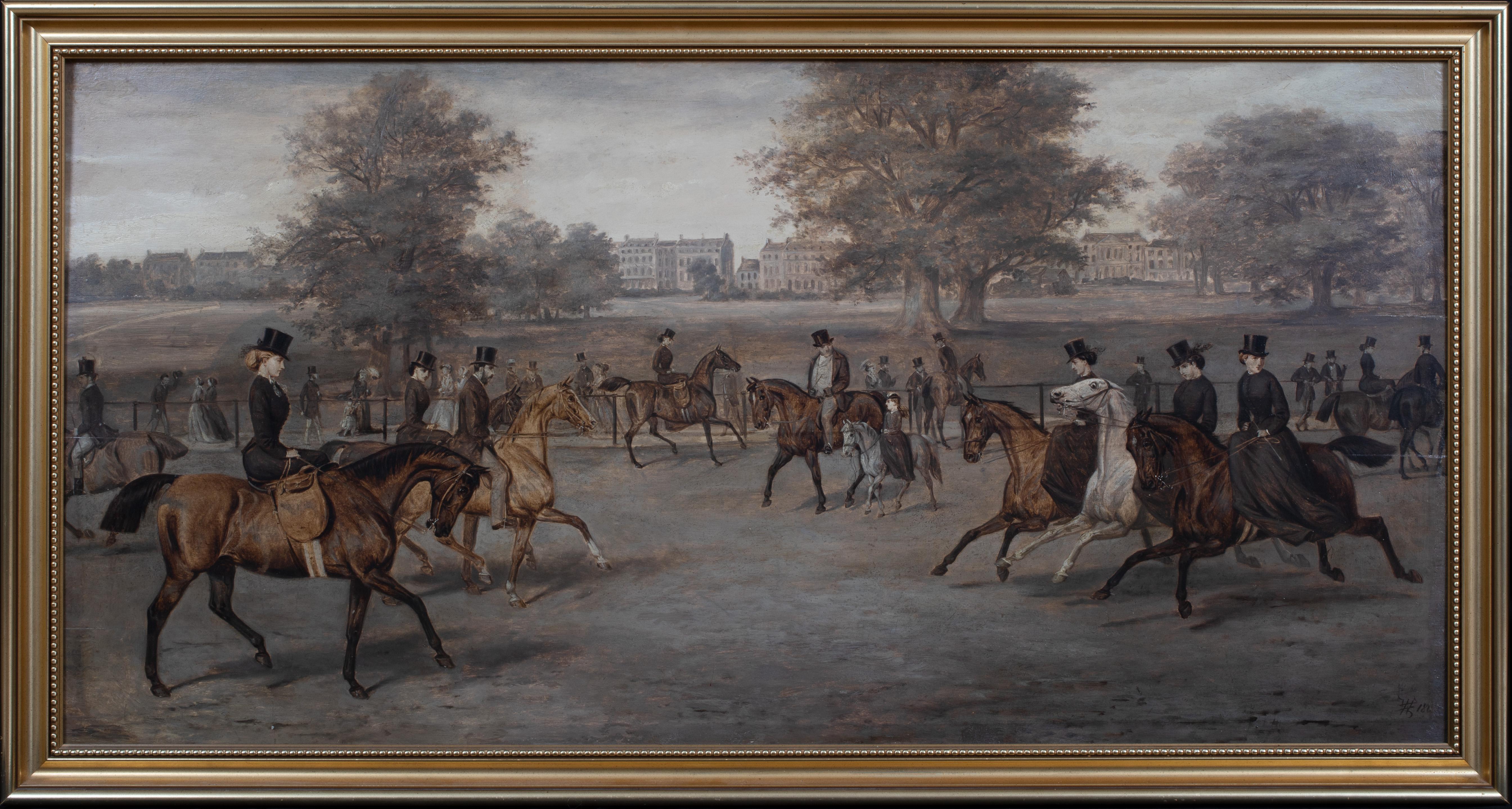 Horse Riding At Rotten Row, Hyde Park, London, 19th Century  - Painting by William Henry Wheelwright