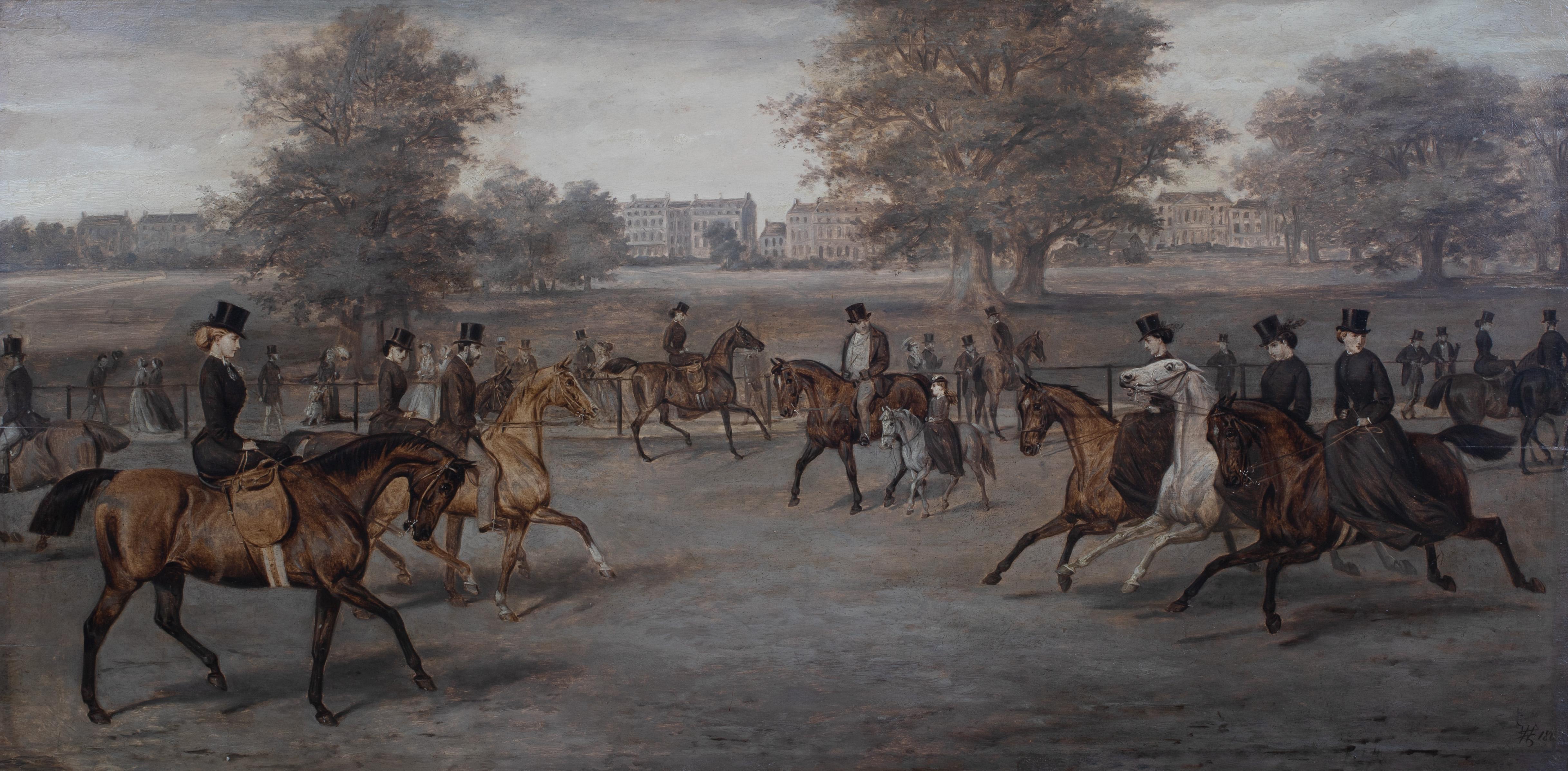 William Henry Wheelwright Landscape Painting - Horse Riding At Rotten Row, Hyde Park, London, 19th Century 