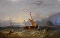 Oil Painting by William Henry Williamson "Fishing Boats off St Michael's Mount"