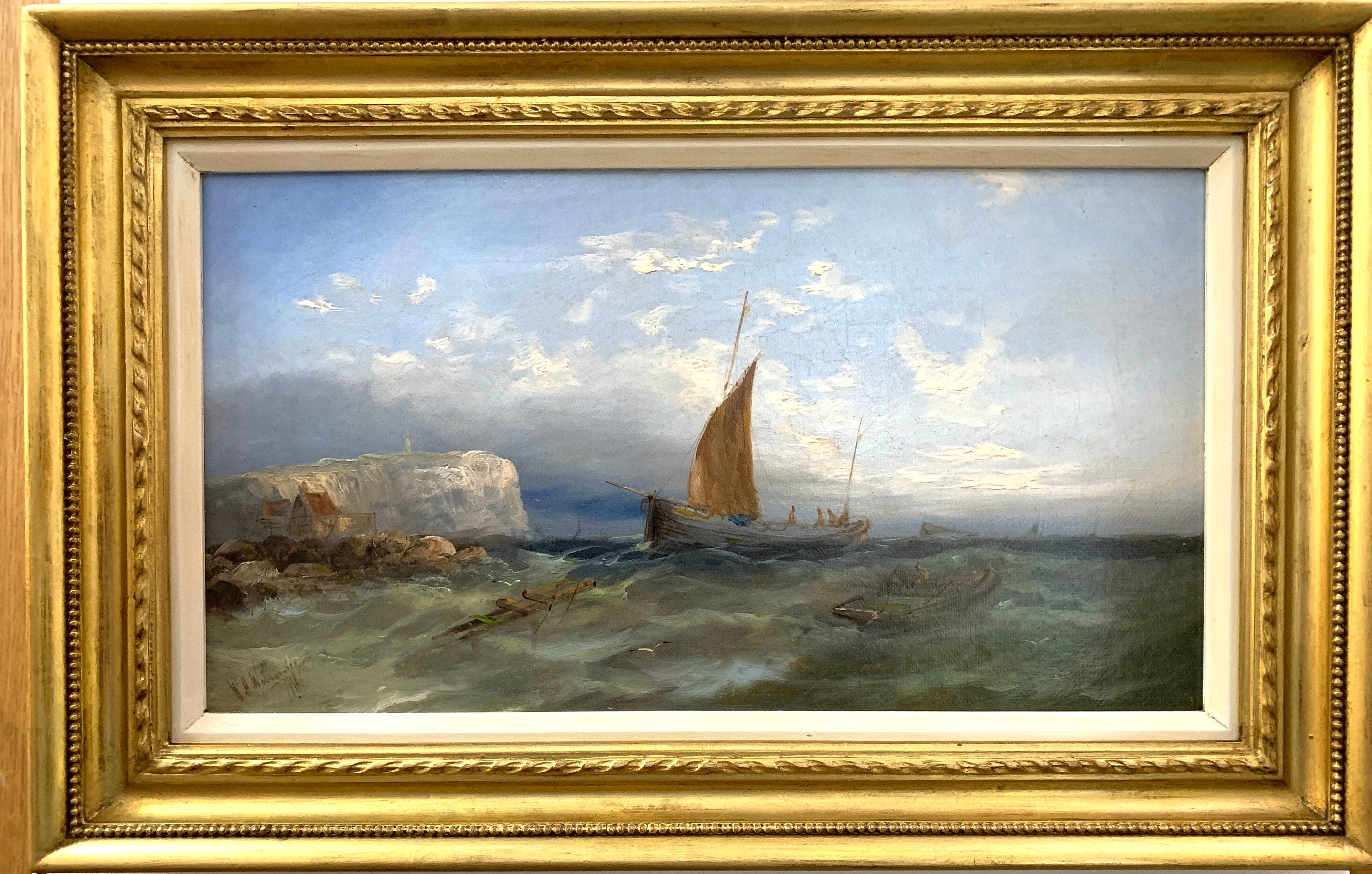 William Henry Williamson Landscape Painting - Antique 19th century English fishing vessels In the English Channel