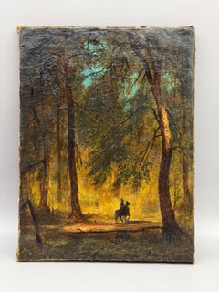 William Hicks (1823-1890) Luminist Painting on Canvas of Man on Horseback
