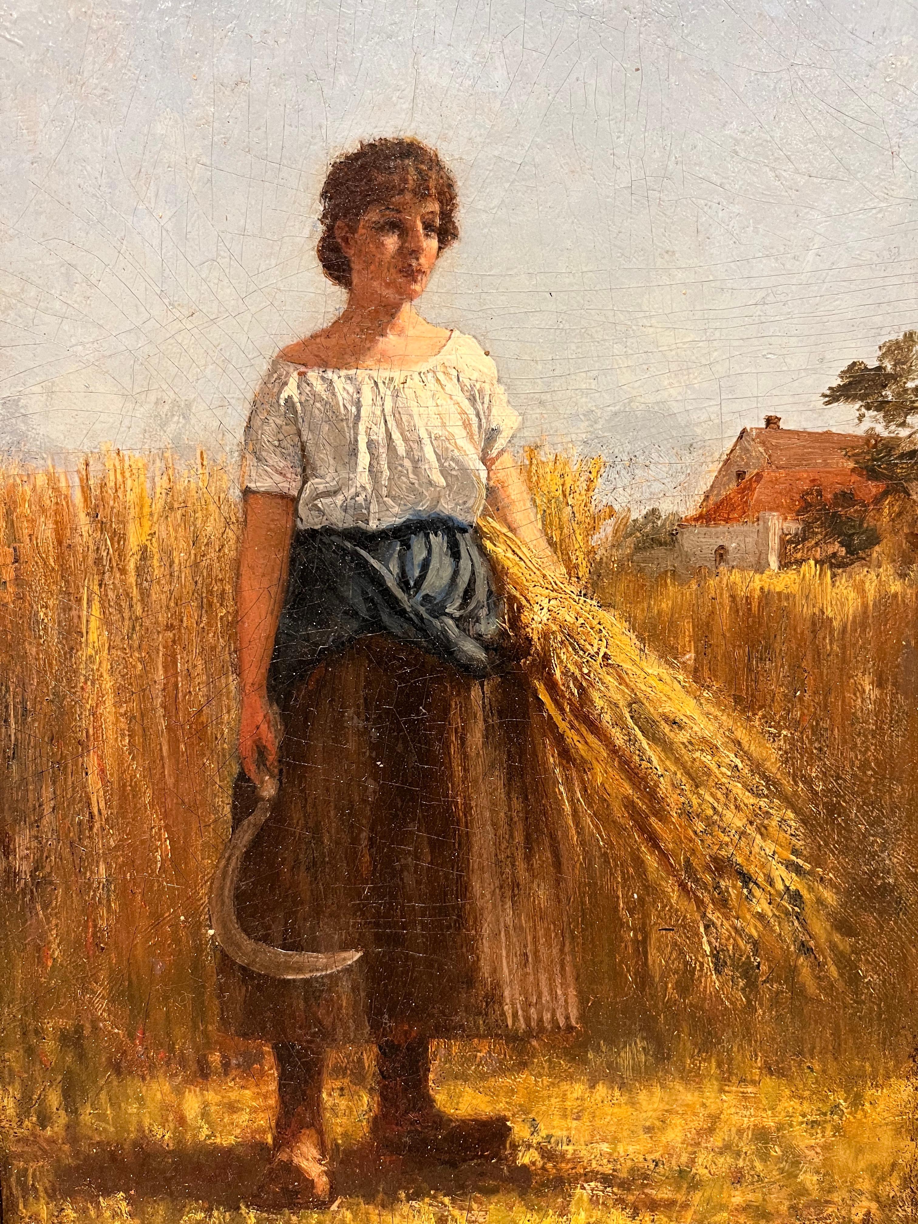Oil Portrait of Woman in Wheat Field - Painting by William Hicok Low