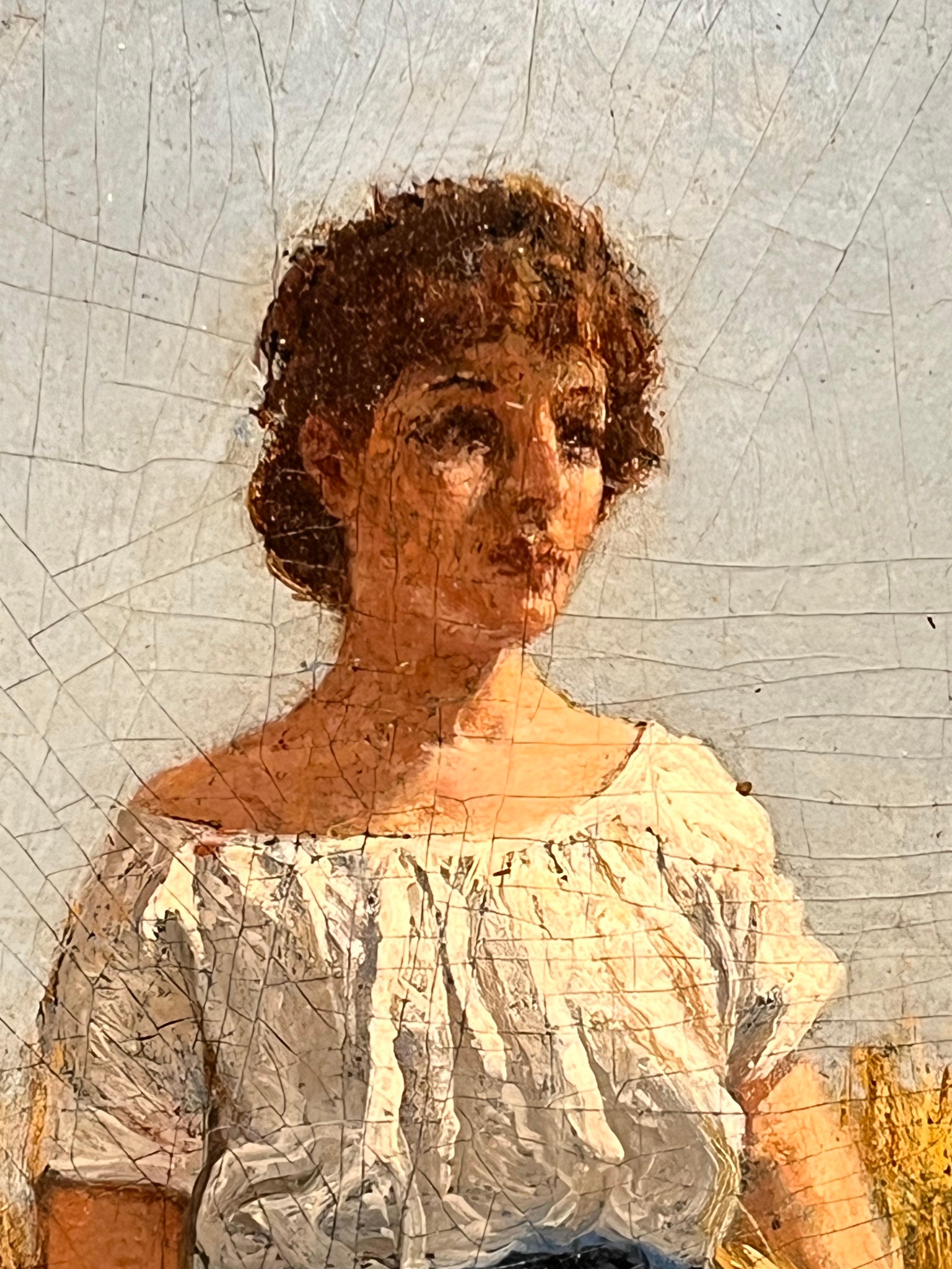 Oil Portrait of Woman in Wheat Field For Sale 2