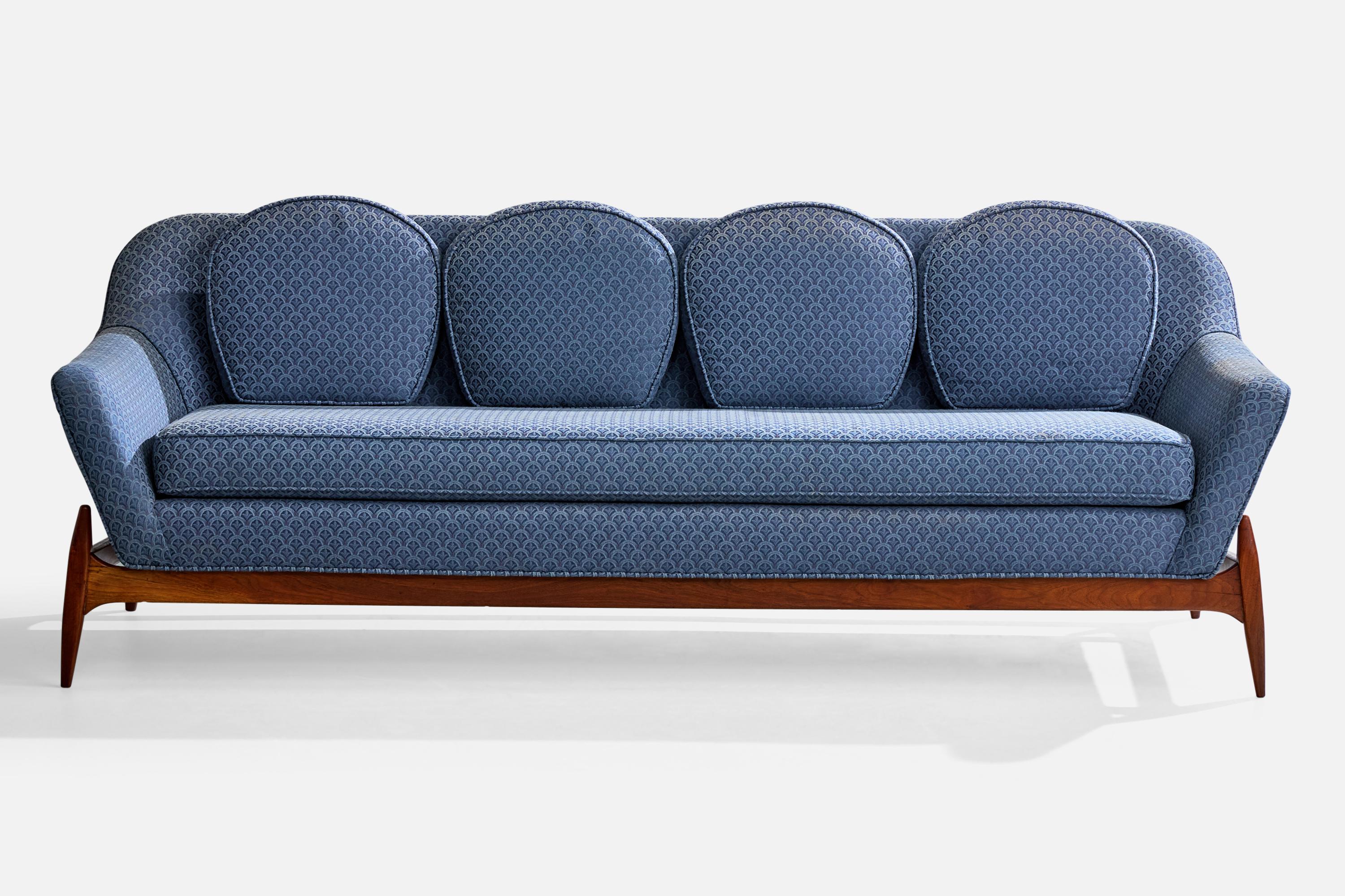 Mid-Century Modern William Hinn Attribution, canapé, Wood Woods, tissu, Suède, années 1950 en vente