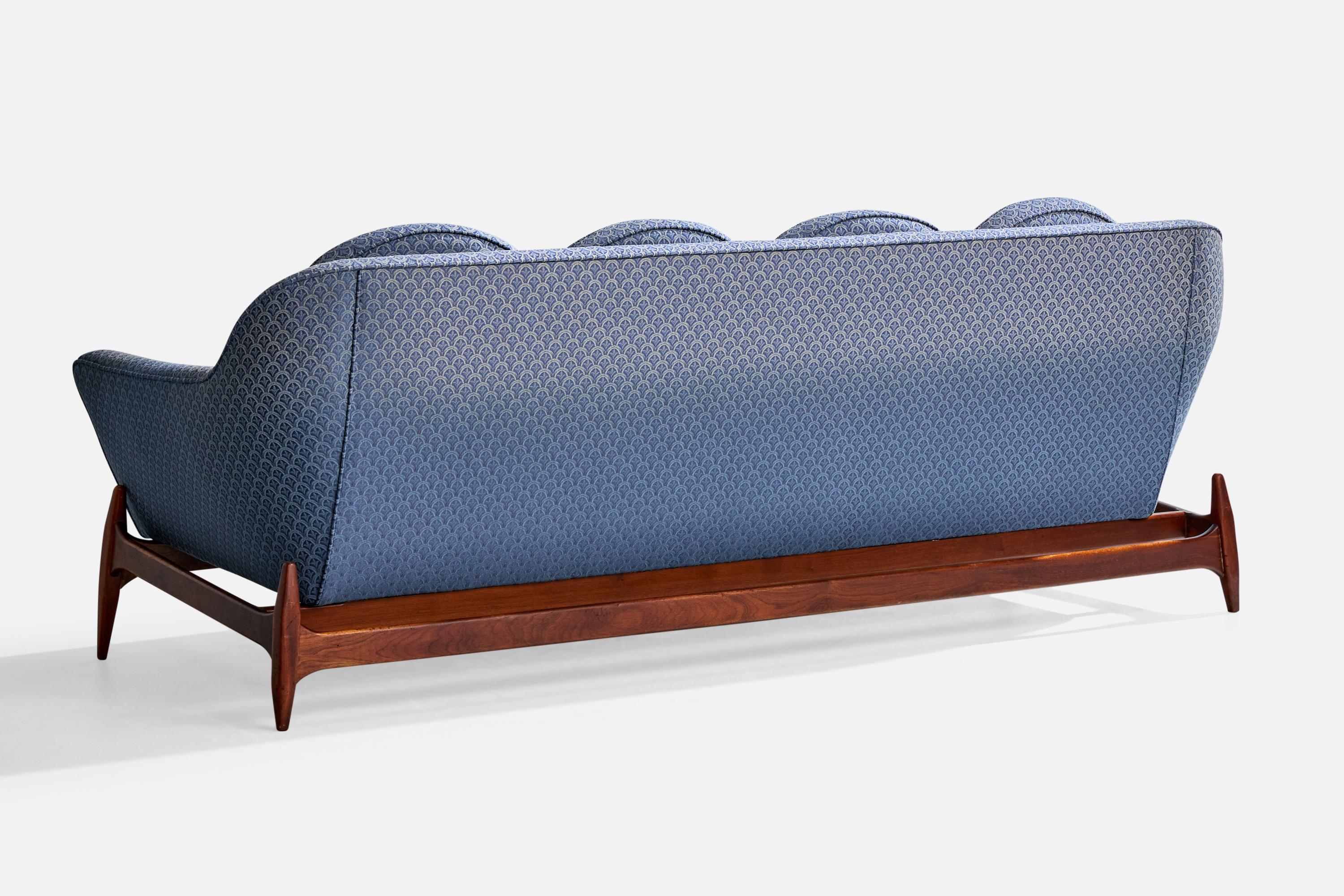 William Hinn Attribution, canapé, Wood Woods, tissu, Suède, années 1950 Bon état - En vente à High Point, NC