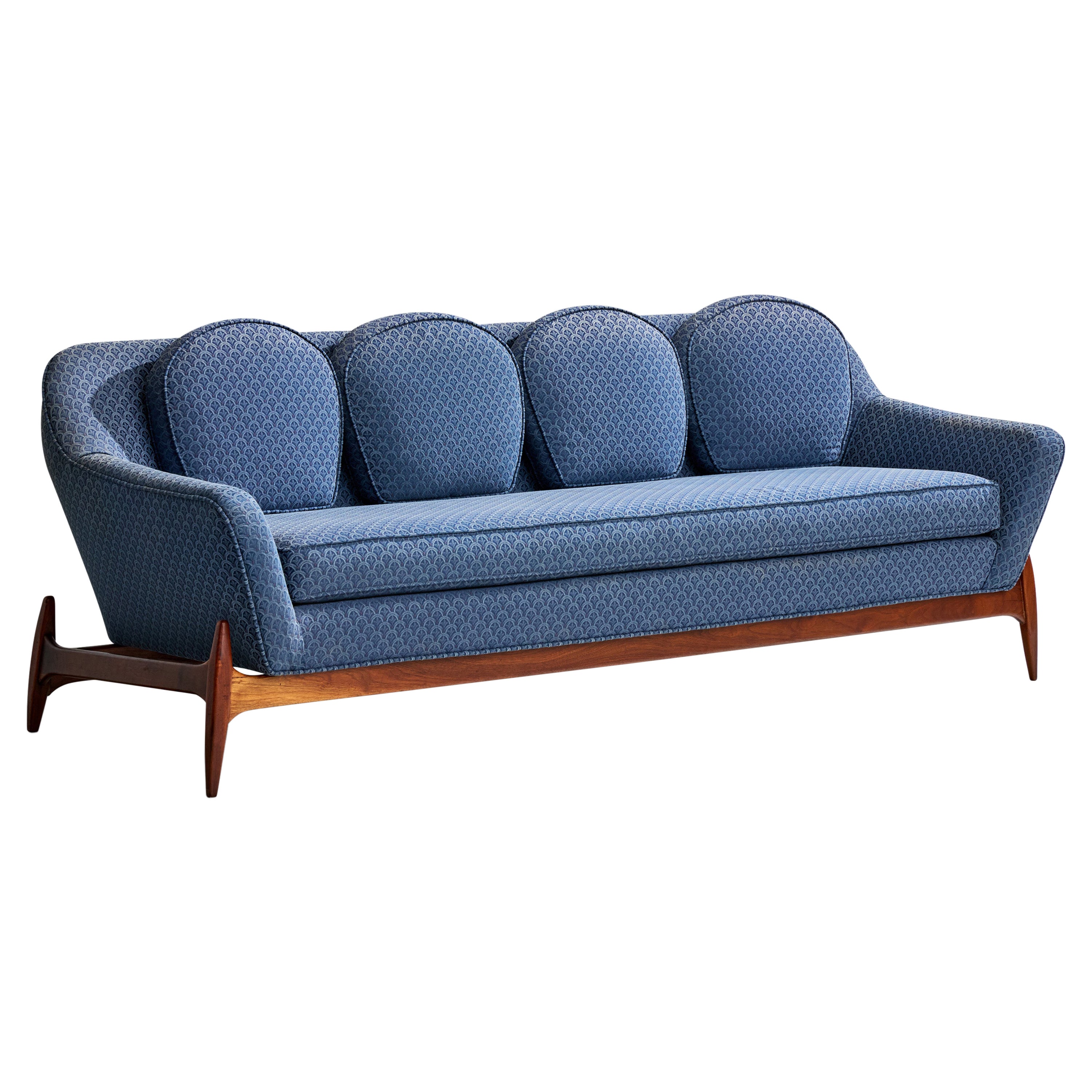 William Hinn Attribution, Sofa, Wood, Fabric, Sweden, 1950s For Sale