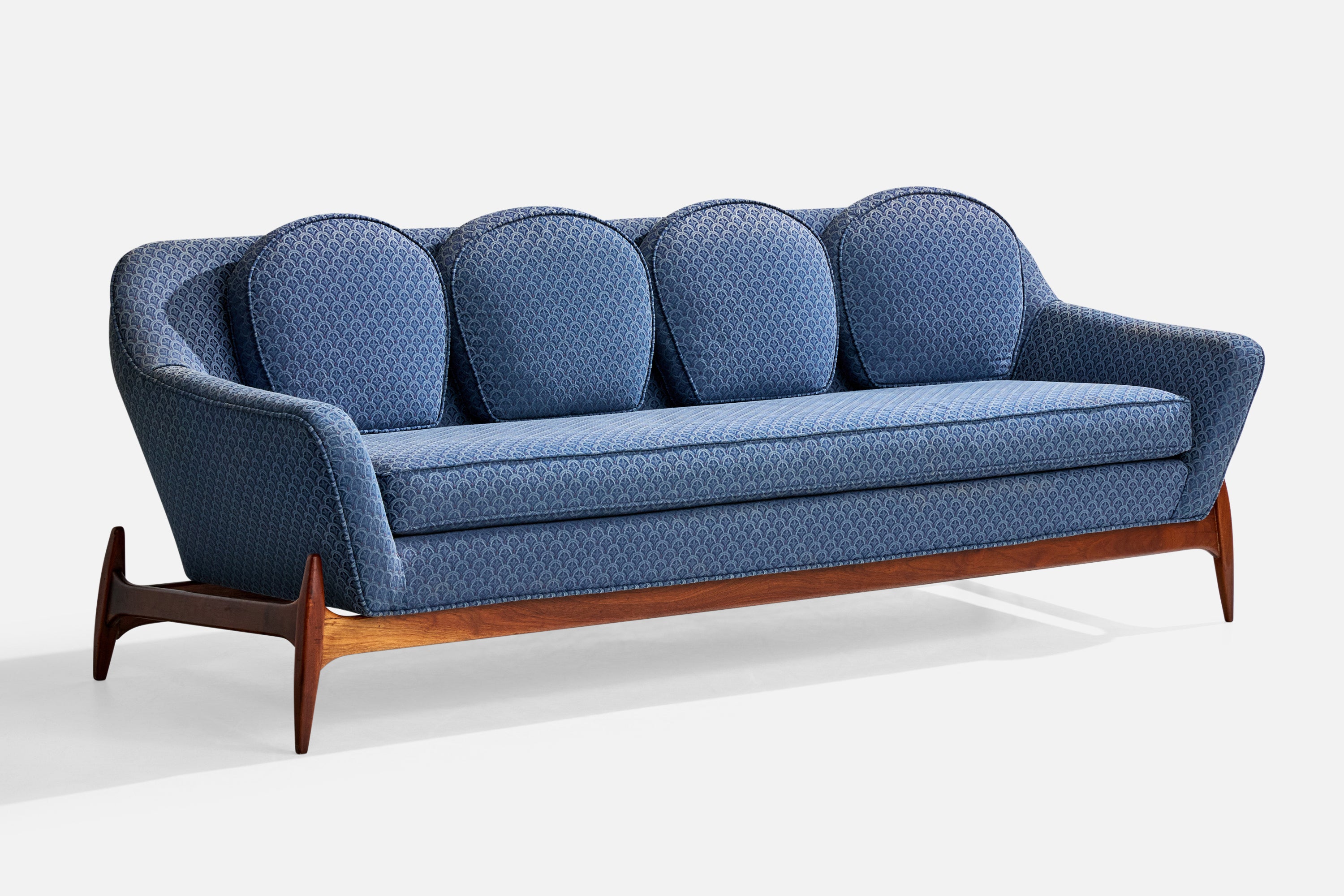 William Hinn Attribution, canapé, Wood Woods, tissu, Suède, années 1950 en vente