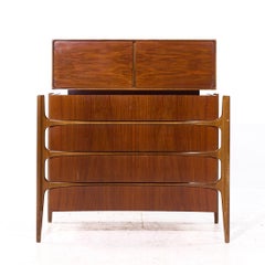 William Hinn Mid Century Walnut Curved Front Highboy Dresser