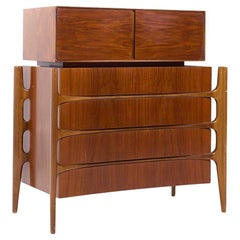 William Hinn Mid Century Walnut Curved Front Highboy Dresser