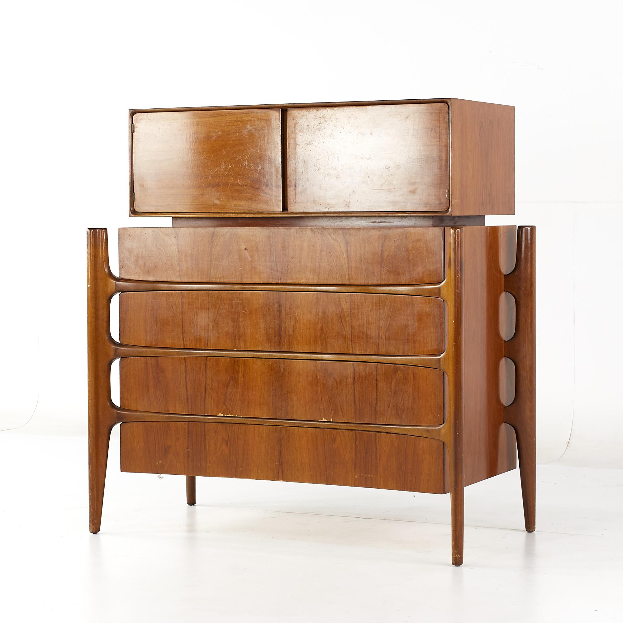 William Hinn Mid Century Walnut Highboy Dresser For Sale at 1stDibs