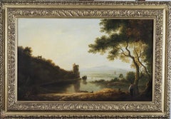 Antique Figures resting by a tree in a classical river landscape