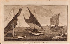 Barche delle Isole Amiche, Tonga: Incisione originale del 18° secolo del Capitano Cook