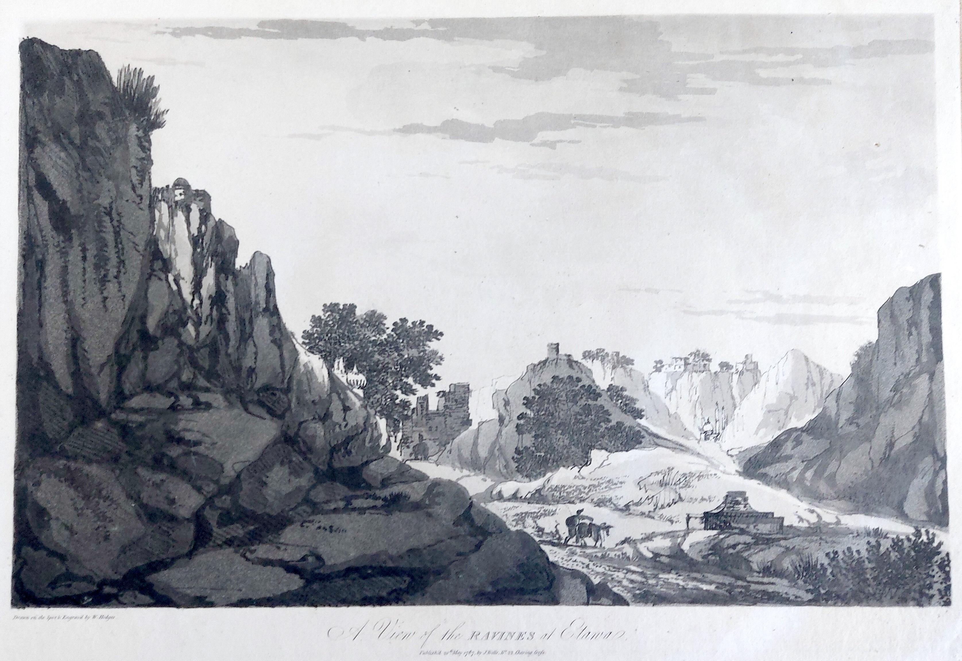 William Hodges, Indien, „A View of the Ravines at Etana“, frühes Indien-Stickerei  2