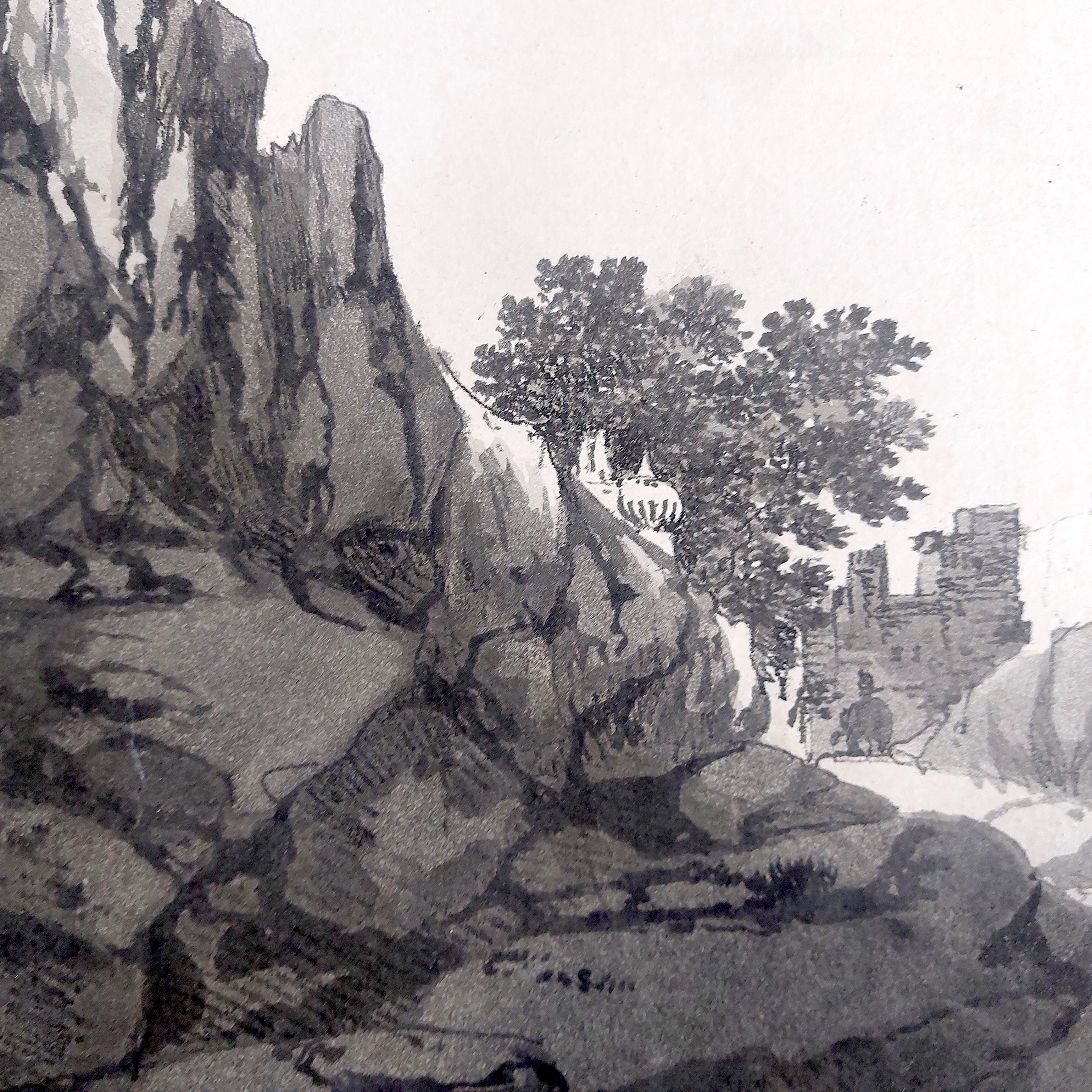 William Hodges, Indien, „A View of the Ravines at Etana“, frühes Indien-Stickerei  4