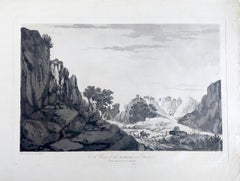 William Hodges, Indien, „A View of the Ravines at Etana“, frühes Indien-Stickerei 