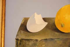 Surrealist Still Life of Eggshell and Lemon Landscape Gouache Painting