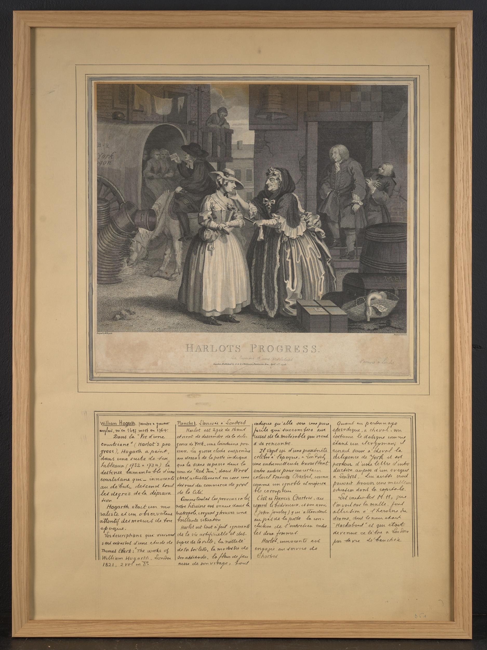 European William Hogarth, Harlot's Progress, Litographs with French Comments For Sale