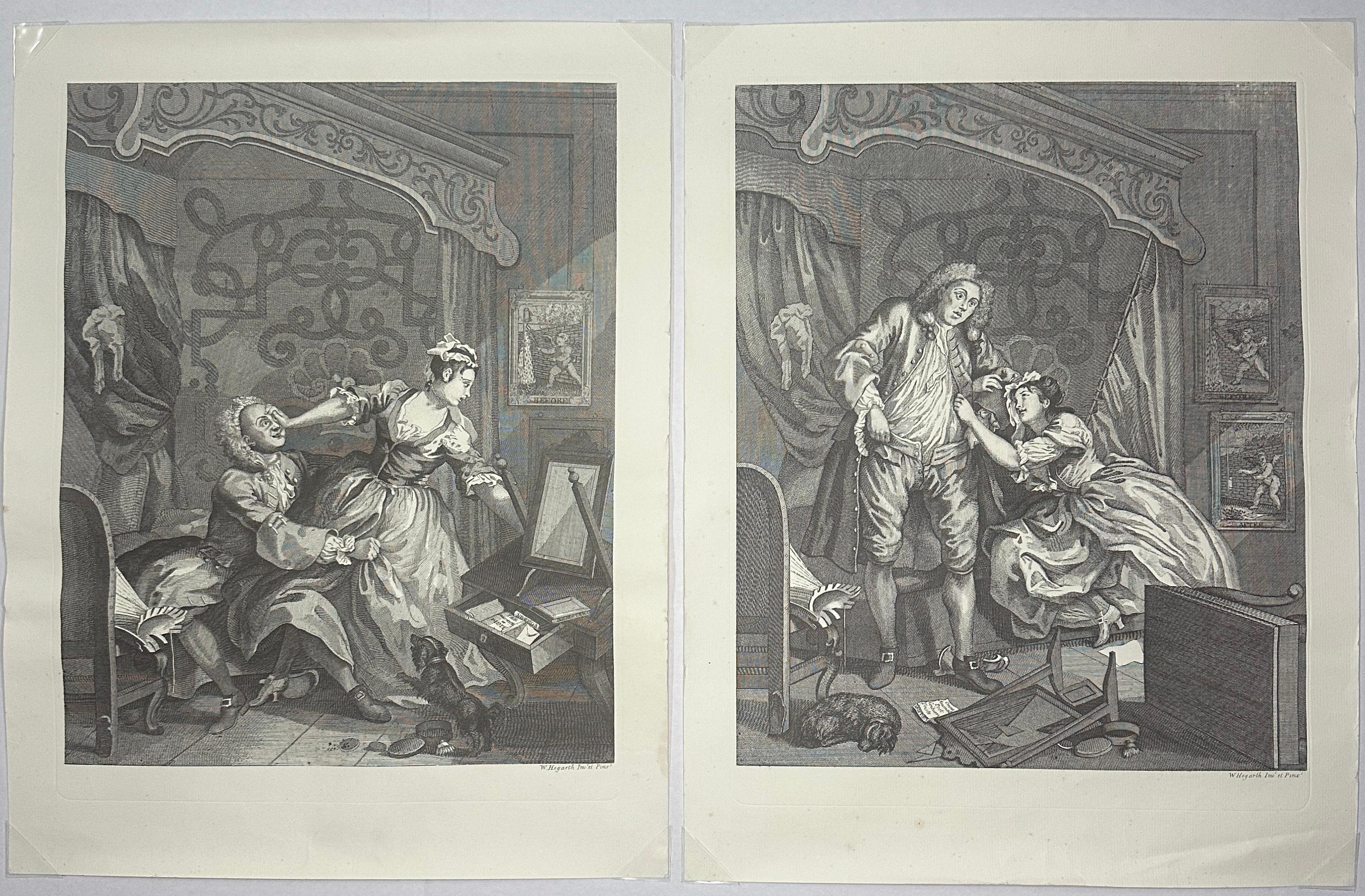 English William Hogarth - 'Before and After' 2 Plate Etchings For Sale