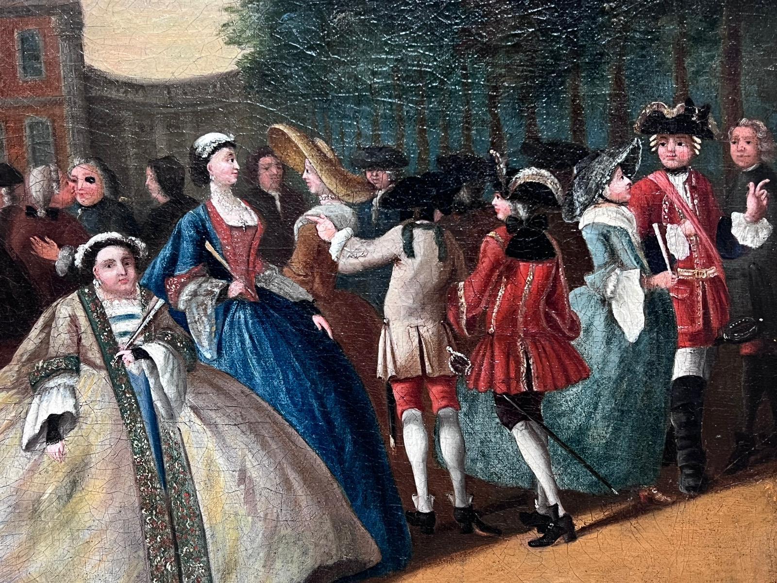 18th Century English Stately Home Figures Partying in Garden Very Rare Oil  3