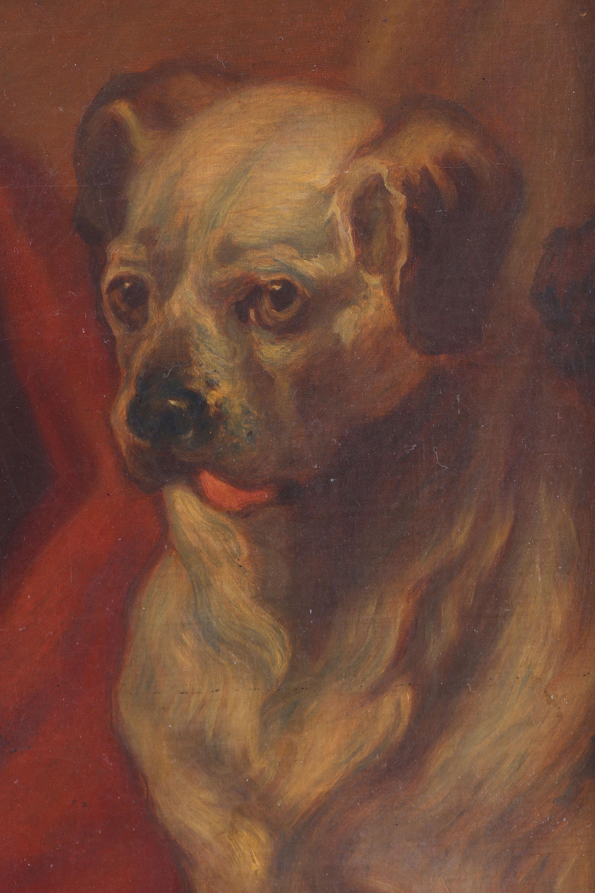 Ein Selbstporträt von William Hogarth mit seinem Hund, genannt Trump.
Ein Bild von fantastischer Qualität, das möglicherweise aus Hogarths ursprünglicher Kunstschule stammt.
Dieses Stück ist betitelt, datiert und mit einem Monogramm versehen.
Es